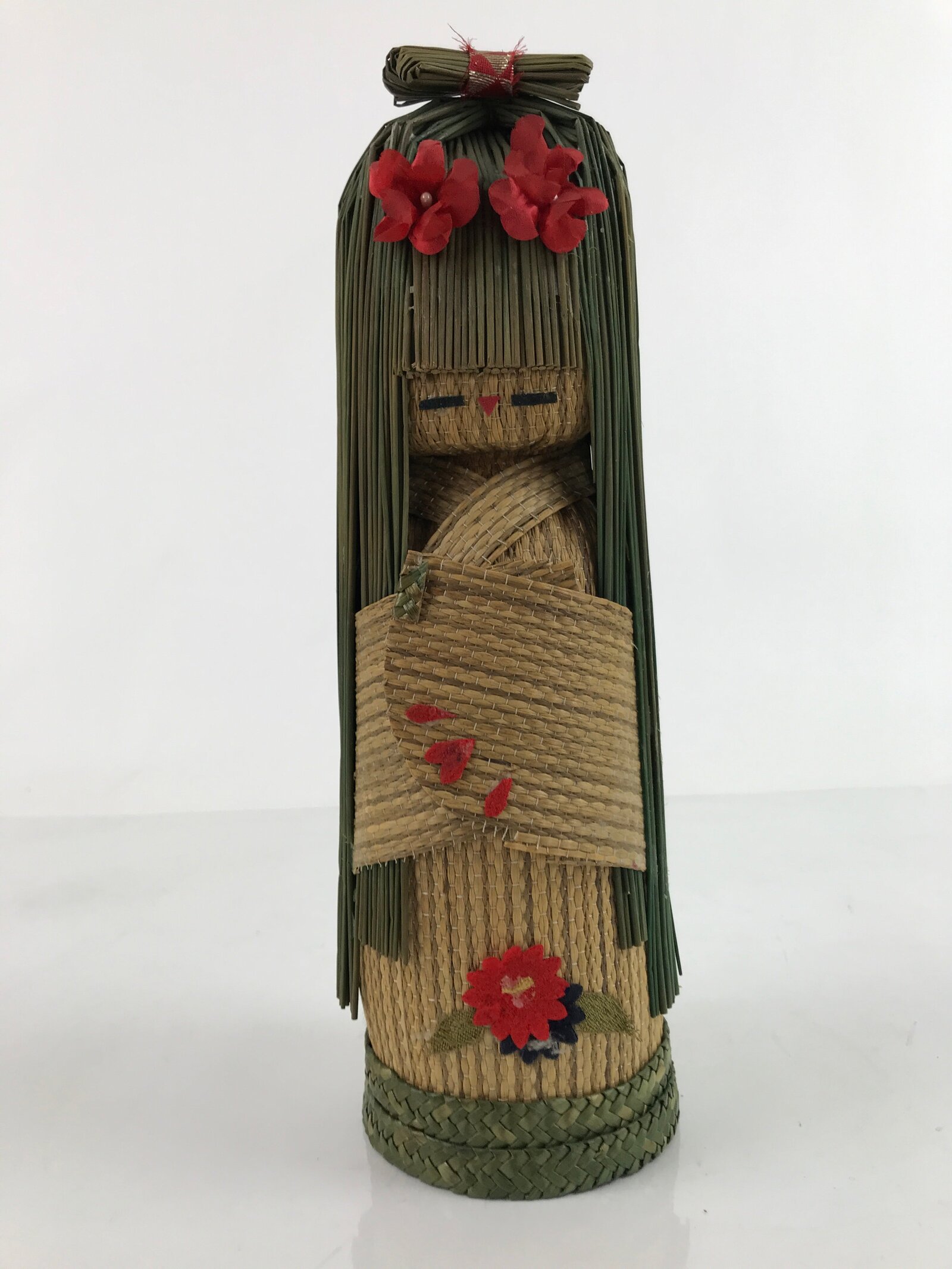 Japanese Straw Kokeshi Doll Figure Vtg Traditional Handmade Toy Flowers KF700