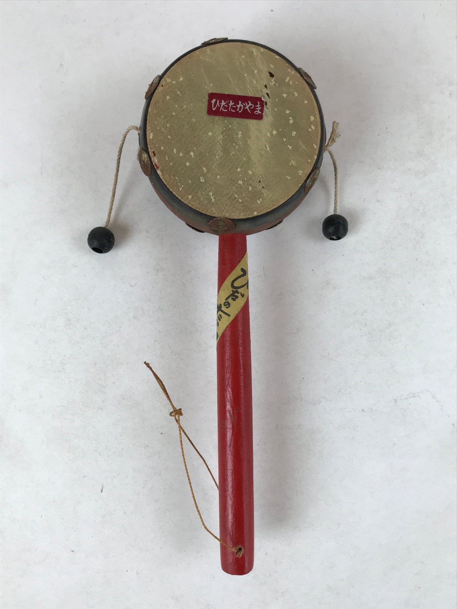 Japanese String Pellet Drum Den-den Daiko Vtg Musical Instrument Red JK657