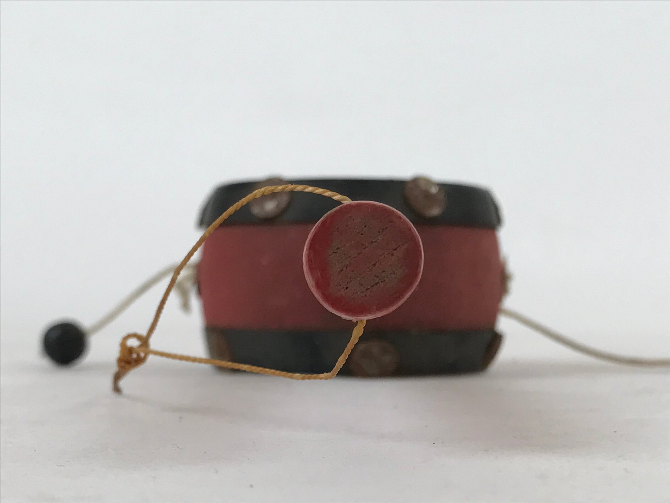 Japanese String Pellet Drum Den-den Daiko Vtg Musical Instrument Red JK657
