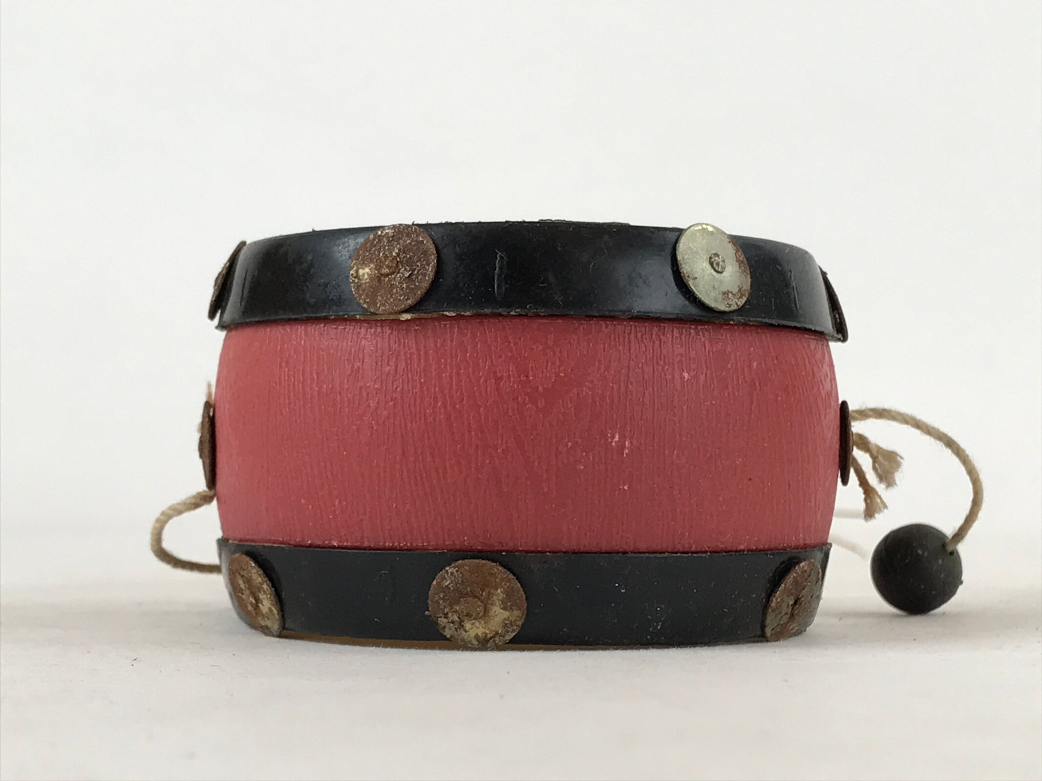 Japanese String Pellet Drum Den-den Daiko Vtg Musical Instrument Red JK657