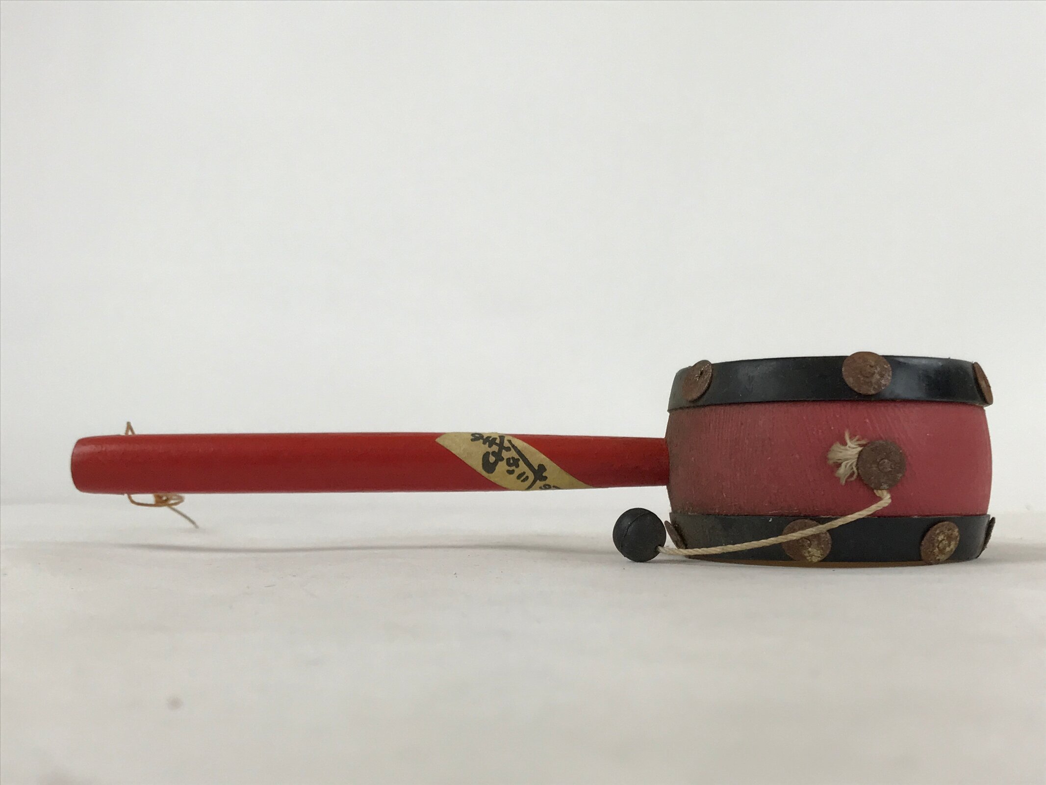 Japanese String Pellet Drum Den-den Daiko Vtg Musical Instrument Red JK657
