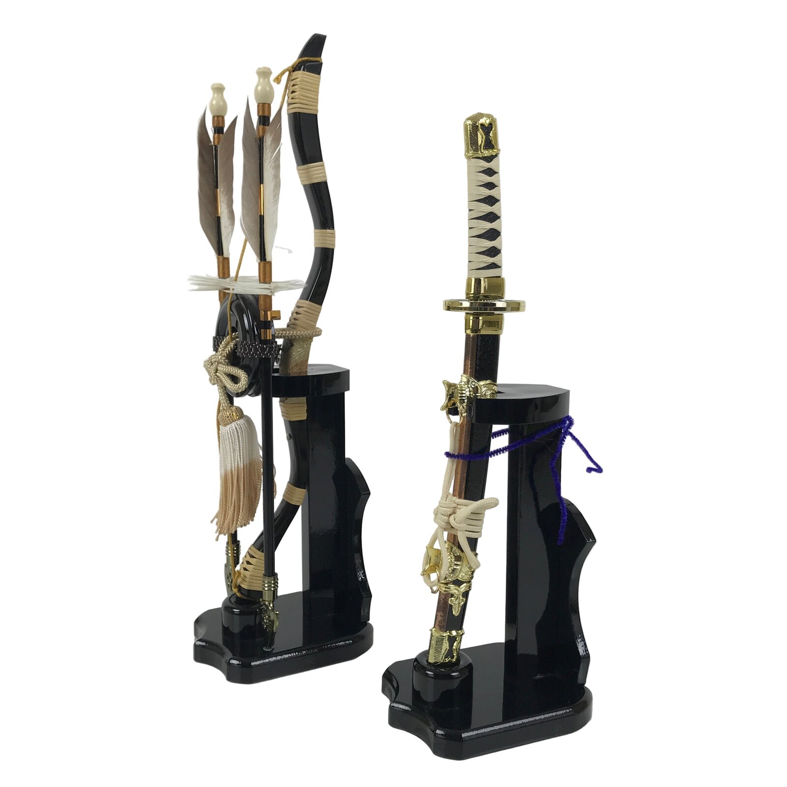 Japanese Sword Bow Arrow Hamayumi Display Stand Vtg Boys Day New Year ID650
