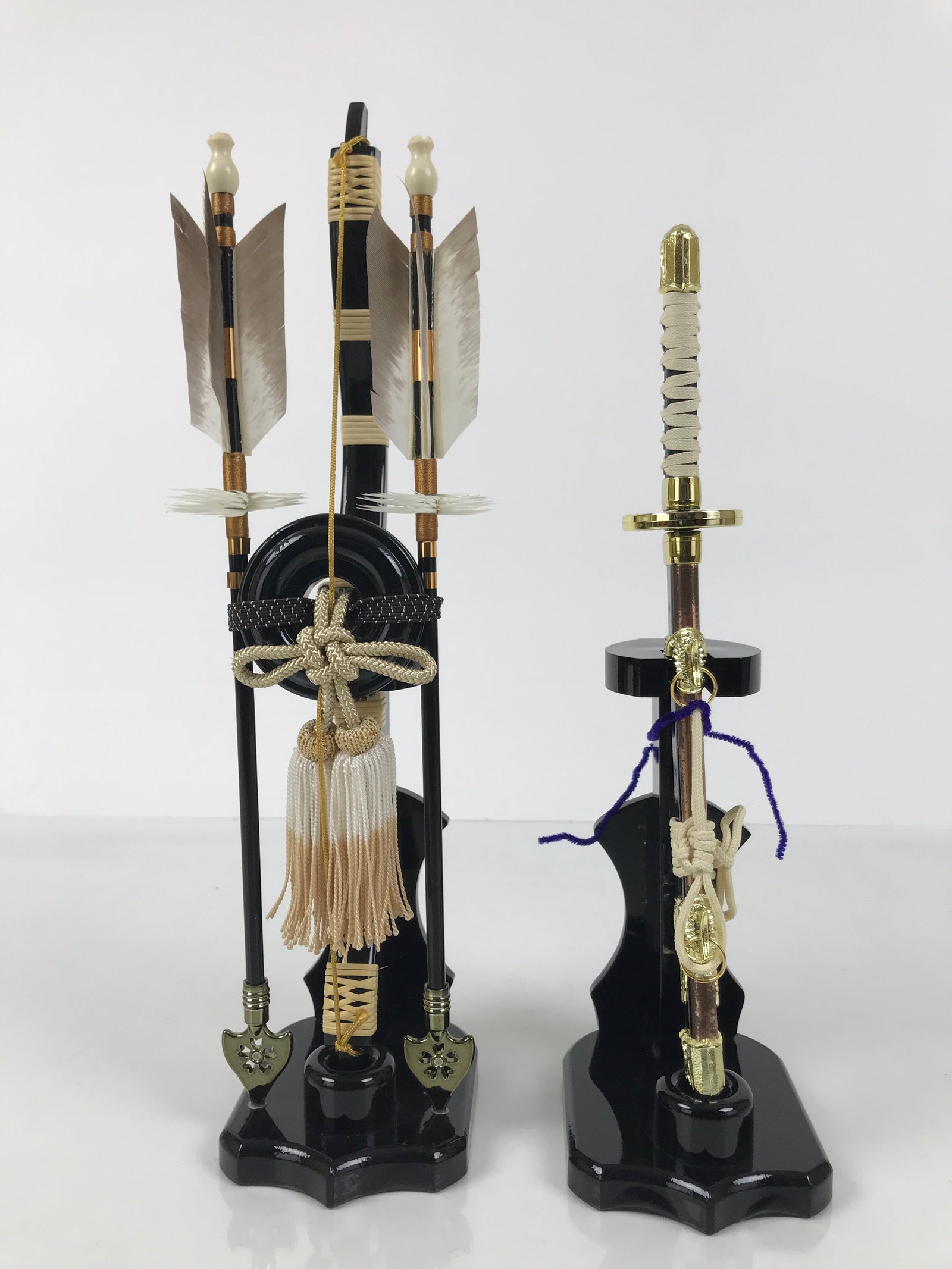 Japanese Sword Bow Arrow Hamayumi Display Stand Vtg Boys Day New Year ID650
