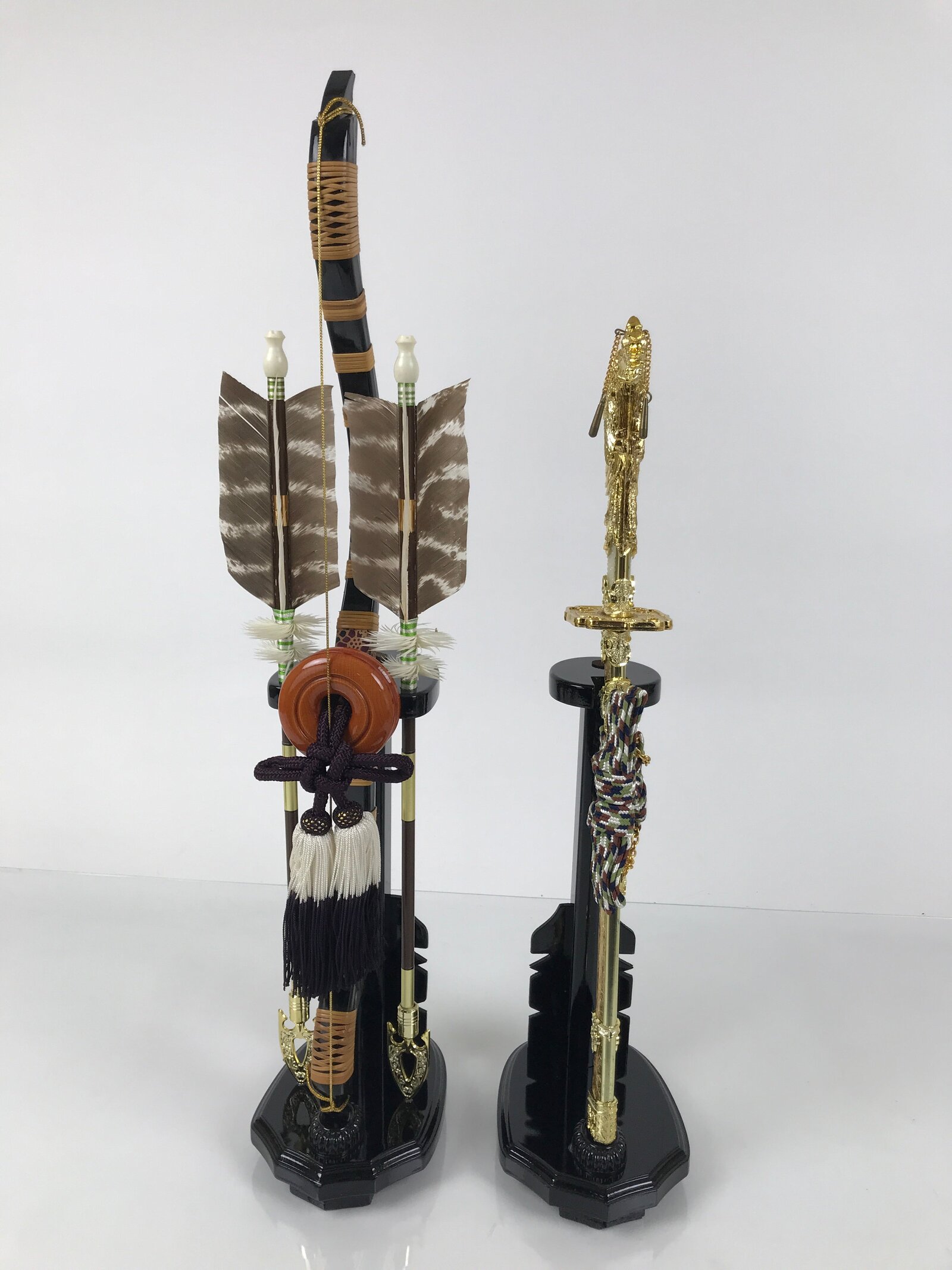 Japanese Sword Bow Arrow Hamayumi Display Stand Vtg Boys Day New Year ID655