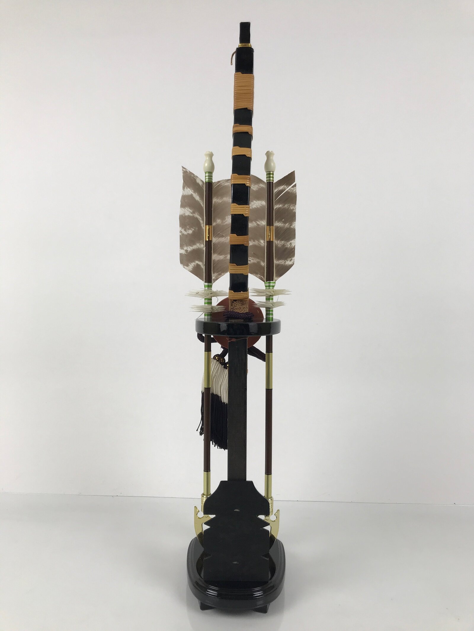 Japanese Sword Bow Arrow Hamayumi Display Stand Vtg Boys Day New Year ID655