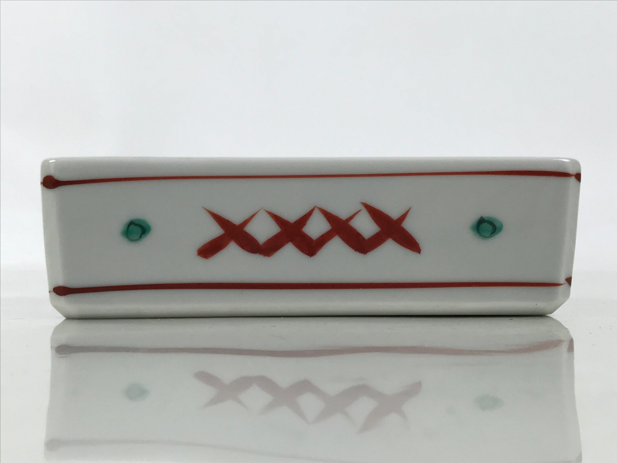 Japanese Tachikichi Porcelain Square Ashtray Vtg Haizara White Red Green Y425