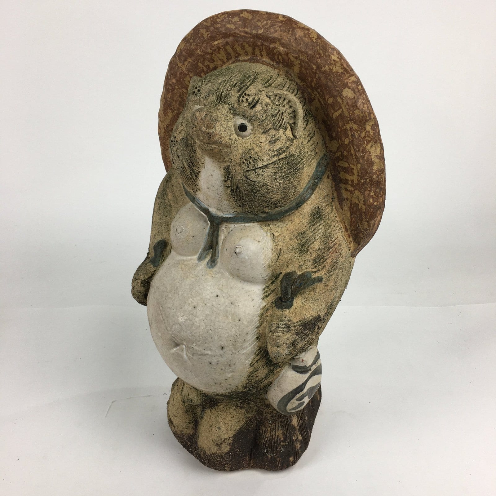 Japanese Tanuki Ceramic Raccoon Dog Shigaraki ware Statue Vtg Pottery BD721