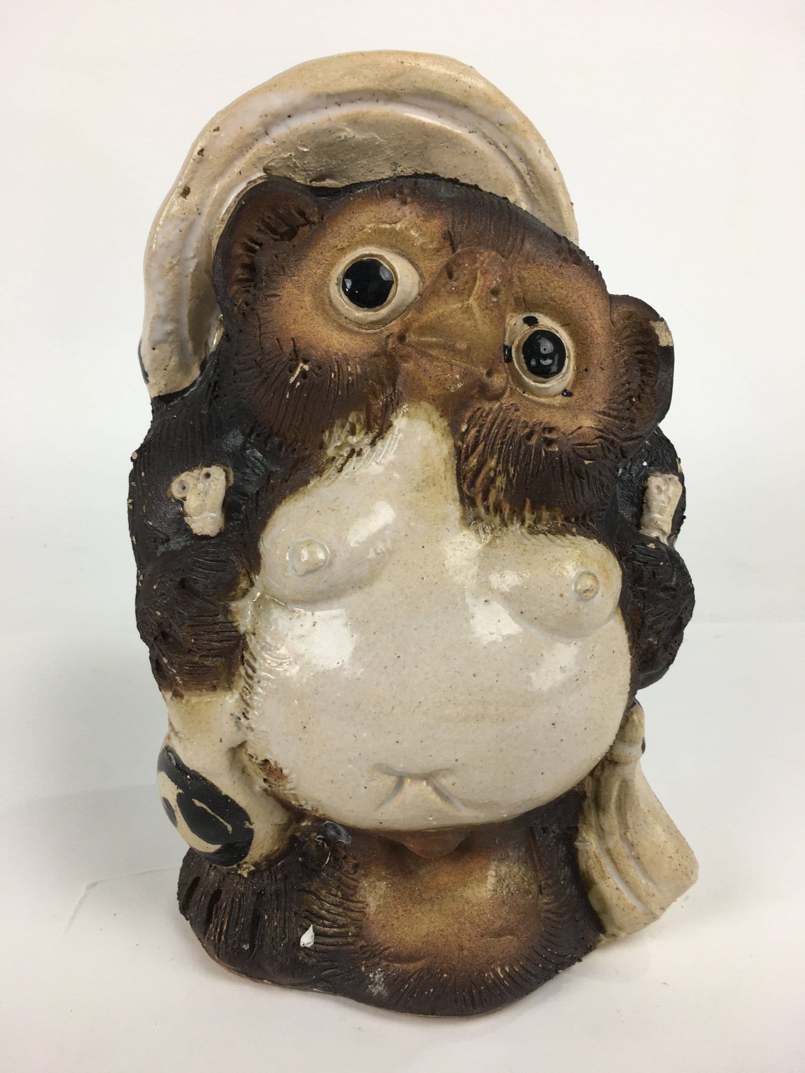 Japanese Tanuki Ceramic Raccoon Dog Shigaraki ware Statue Vtg Pottery BD722