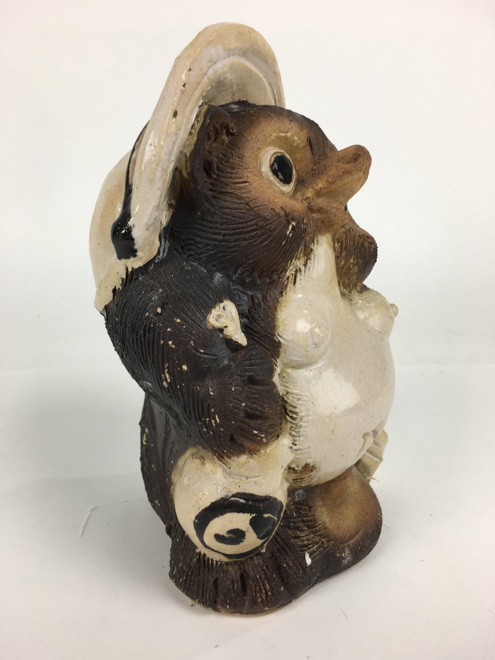 Japanese Tanuki Ceramic Raccoon Dog Shigaraki ware Statue Vtg Pottery BD722