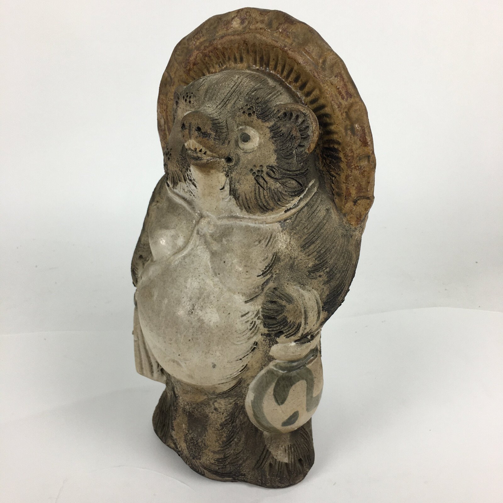 Japanese Tanuki Ceramic Raccoon Dog Shigaraki ware Statue Vtg Pottery BD723