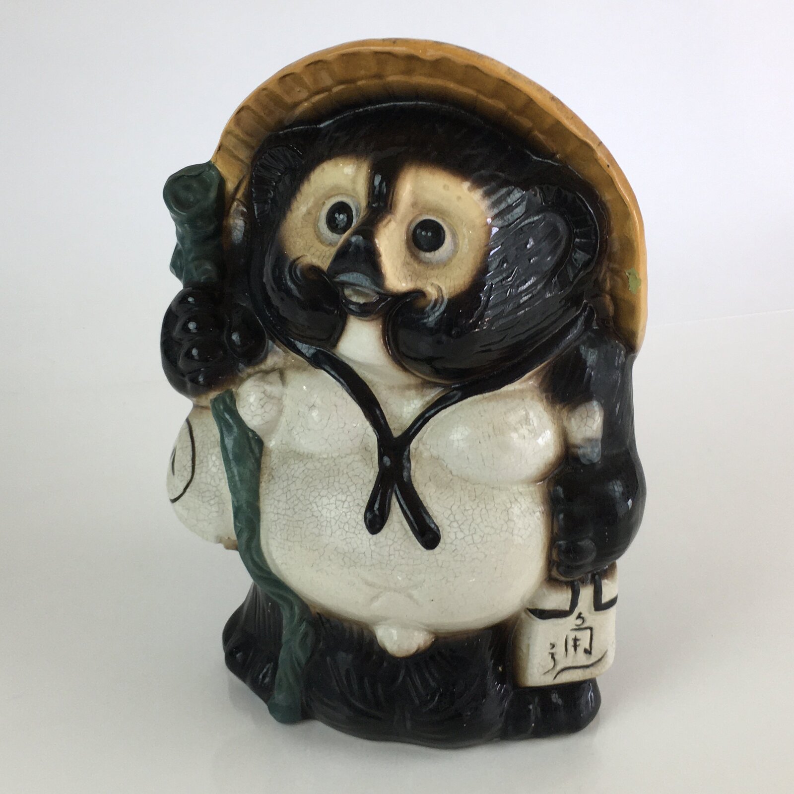 Japanese Tanuki Ceramic Raccoon Dog Statue Shigaraki ware Vtg Pottery BD839