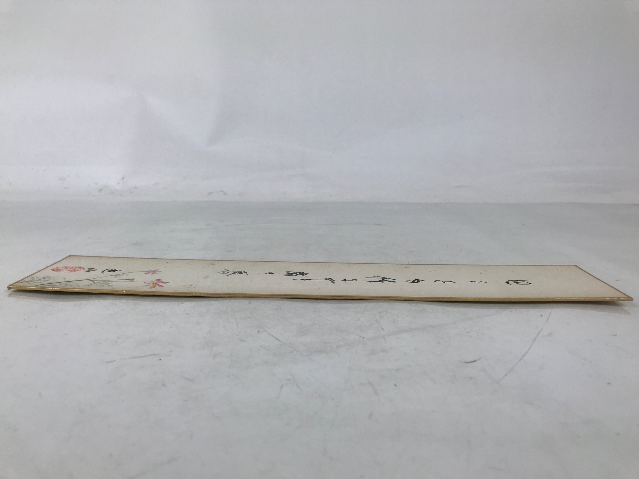 Japanese Tanzaku Shikishi Art Board Calligraphy Poem Autumn Cosmos Flower A754