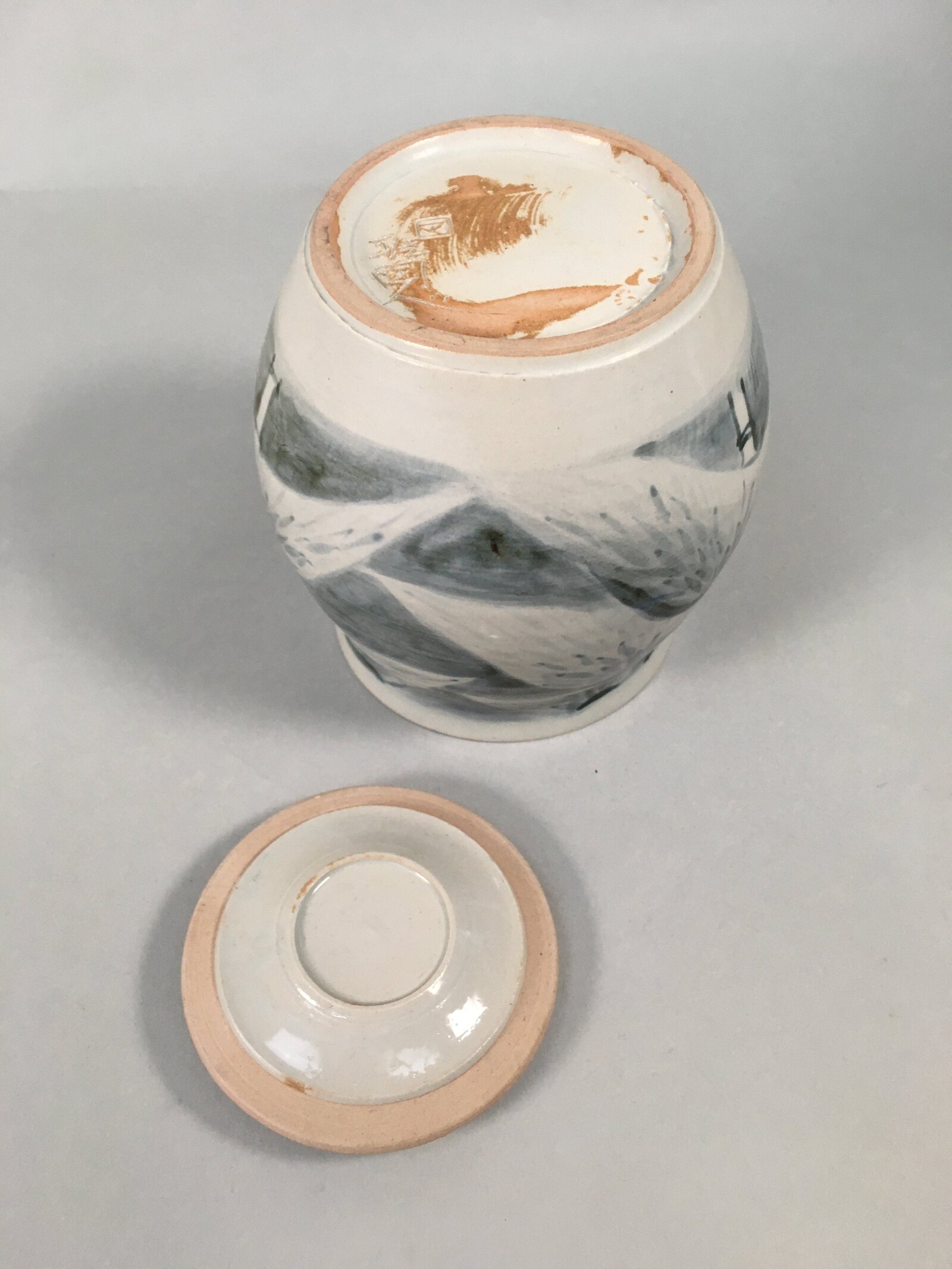 Japanese Tea Ceremony Ceramic Lidded Water Pot Mizusashi Vtg Pottery MS44