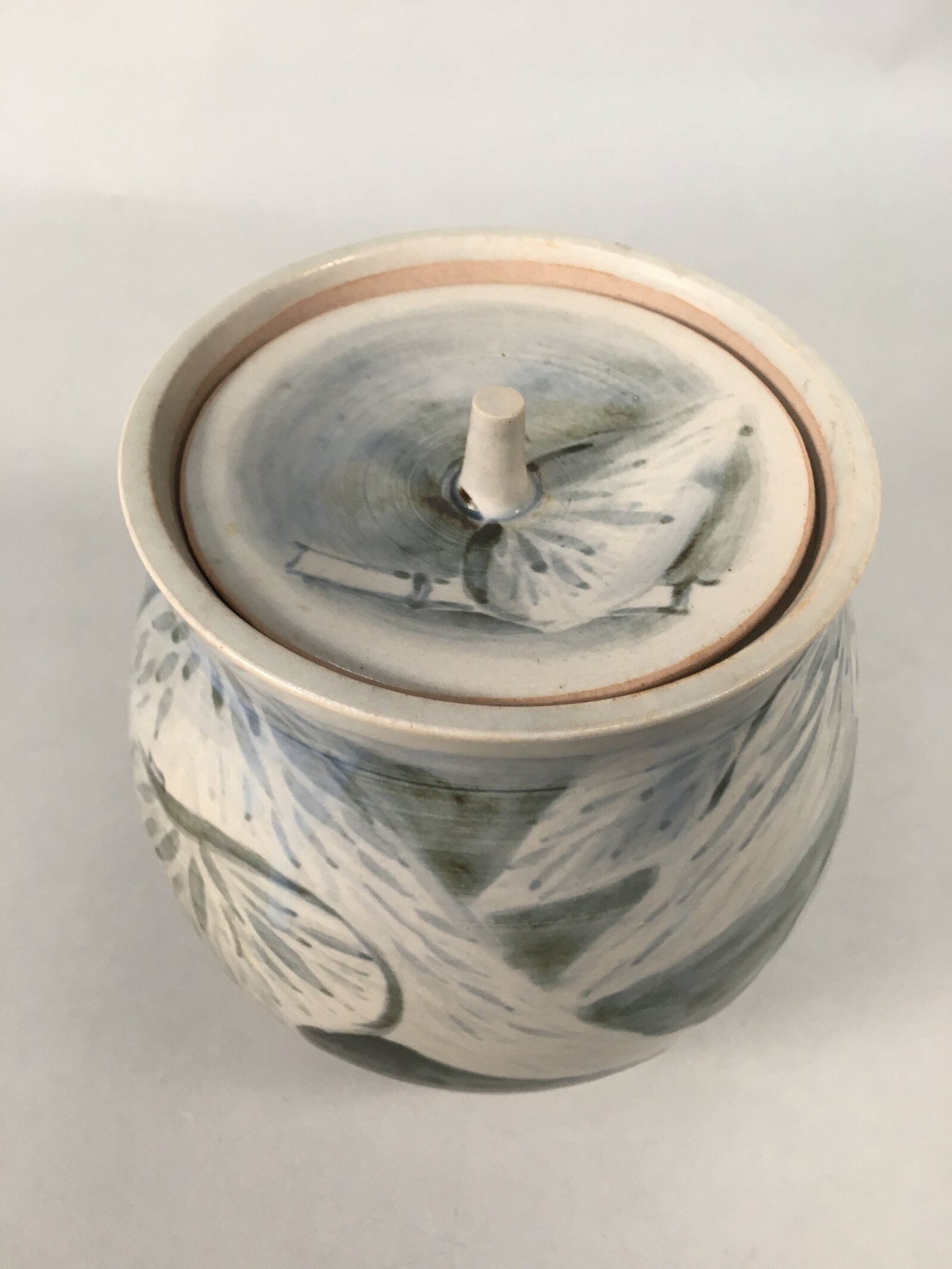 Japanese Tea Ceremony Ceramic Lidded Water Pot Mizusashi Vtg Pottery MS44