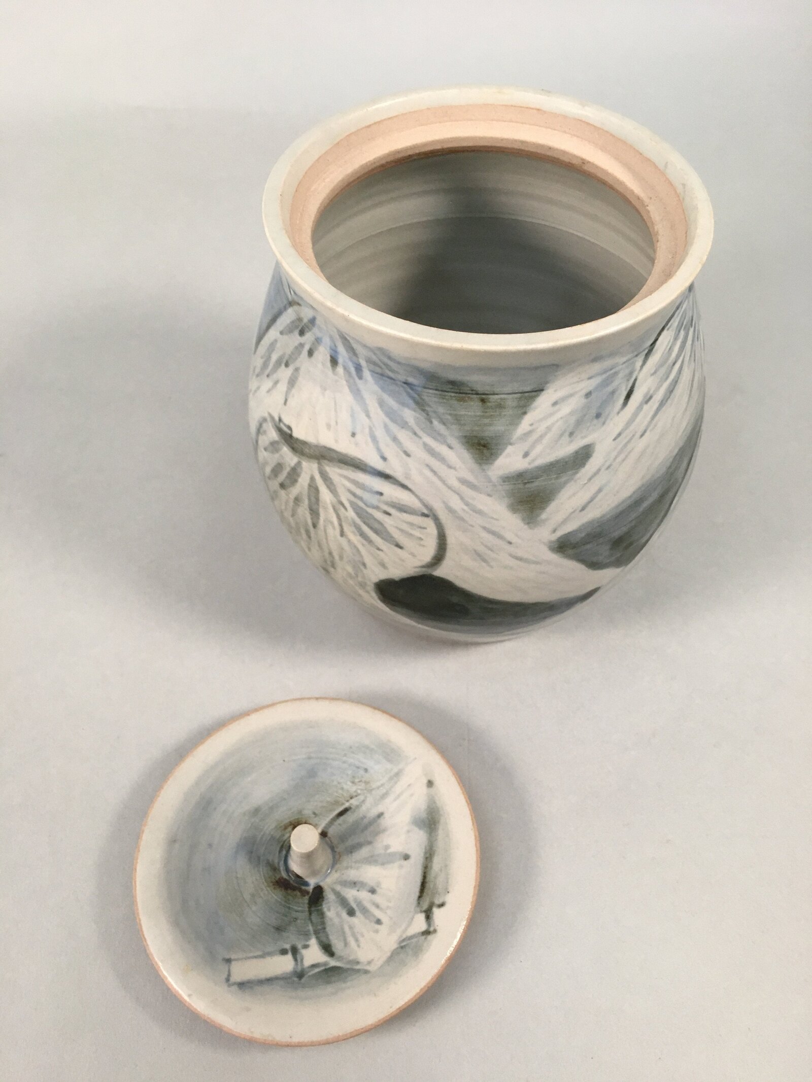 Japanese Tea Ceremony Ceramic Lidded Water Pot Mizusashi Vtg Pottery MS44