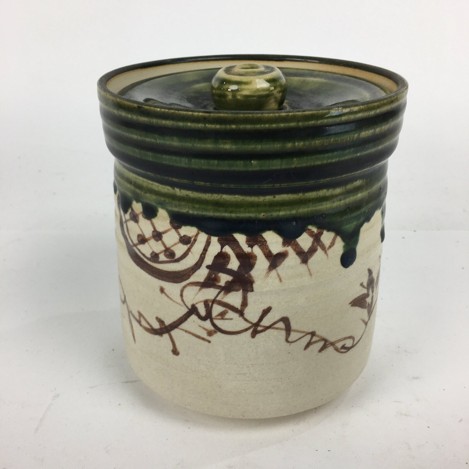 Japanese Tea Ceremony Ceramic Lidded Water Pot Mizusashi Vtg Pottery MS46