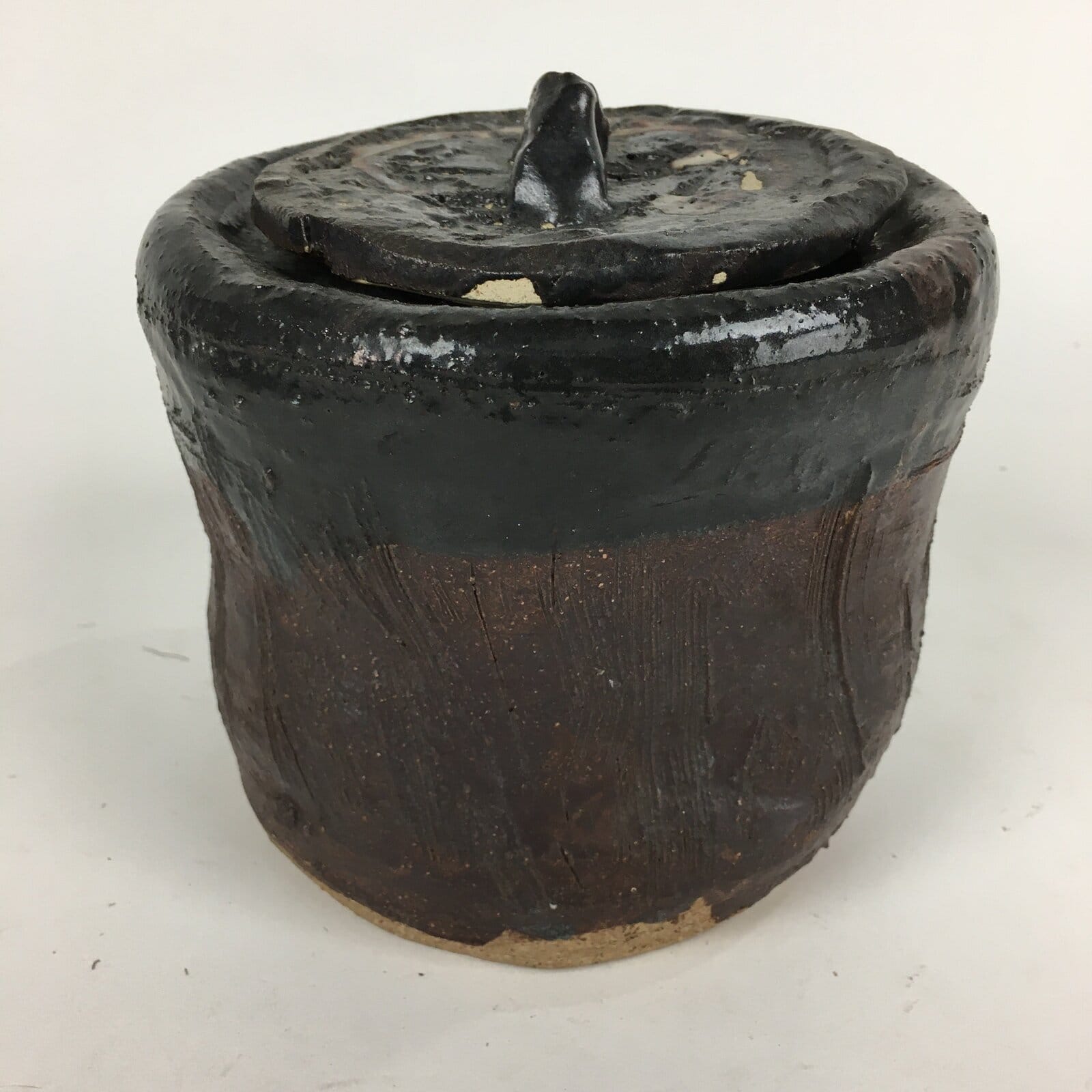 Japanese Tea Ceremony Ceramic Lidded Water Pot Mizusashi Vtg Pottery MS48