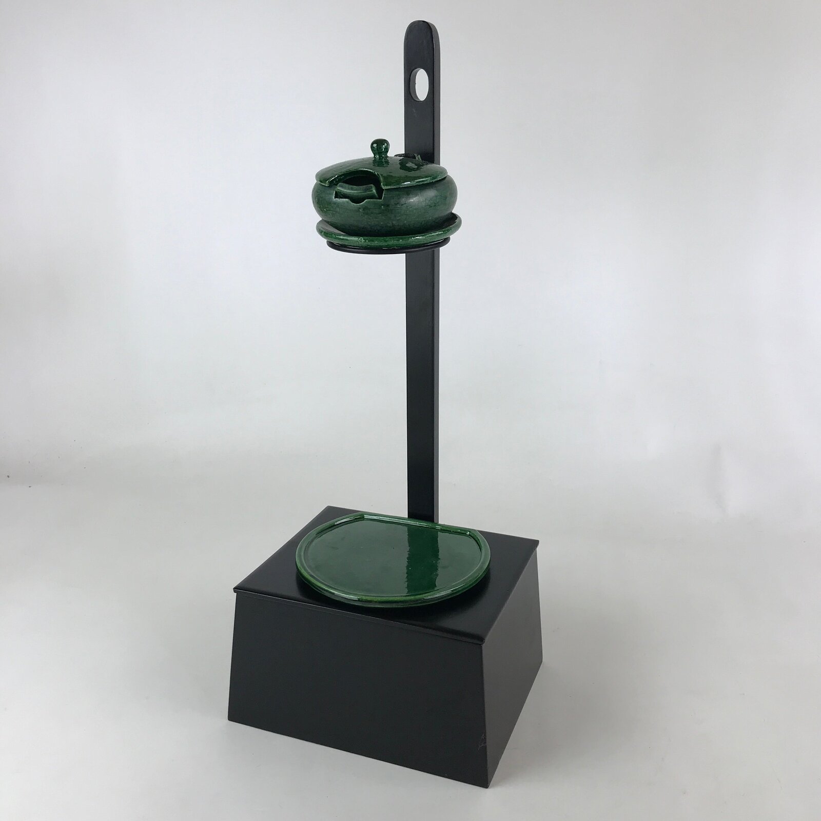 Japanese Tea Ceremony Ceramic Oil Lantern Tankei Vtg Stand Storage Green PY502