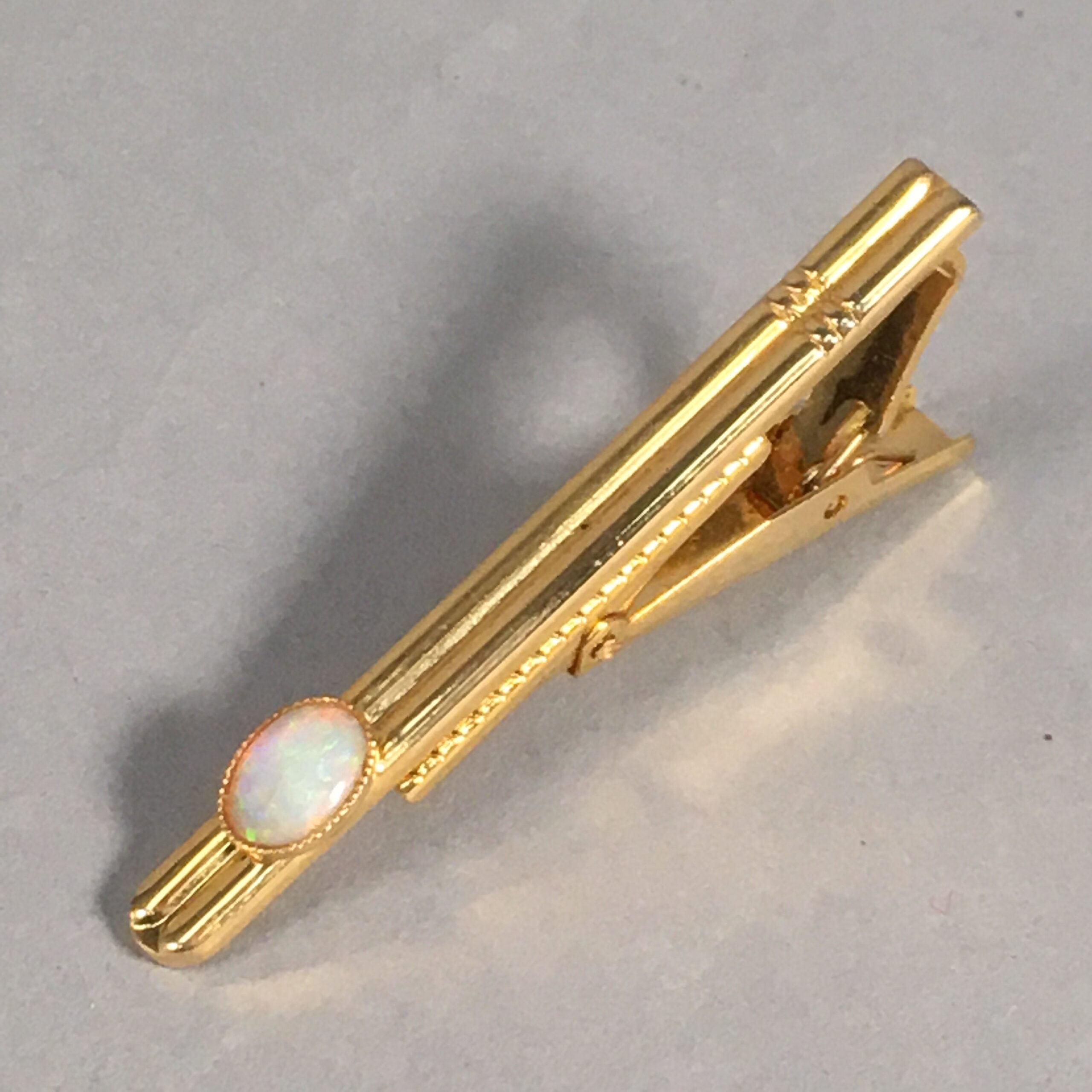 Japanese Tiepin Tie Clip Tack Vtg Gold Glass Clothing Accessory Necktie JK38
