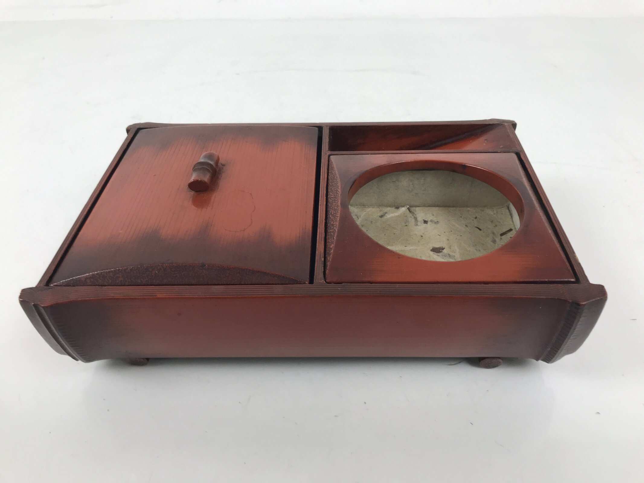 Japanese Tobacco Bon Vtg Wood Smoking Tray Container Tea Ceremony Brown L484