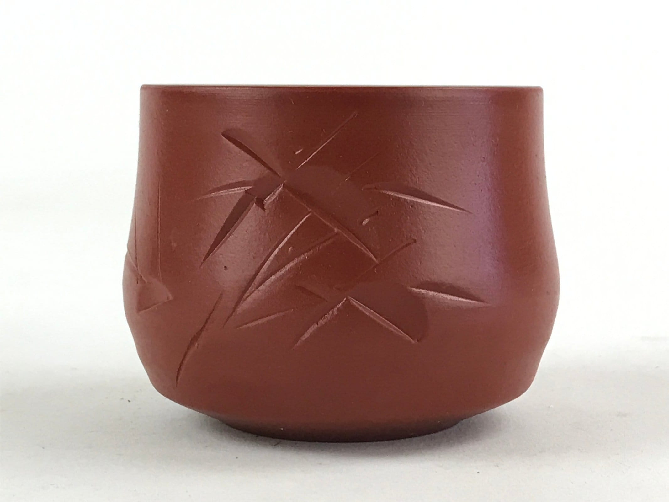 Japanese Tokoname Ware Ceramic Teacup Vtg Pottery Yunomi Brown Bamboo TC377