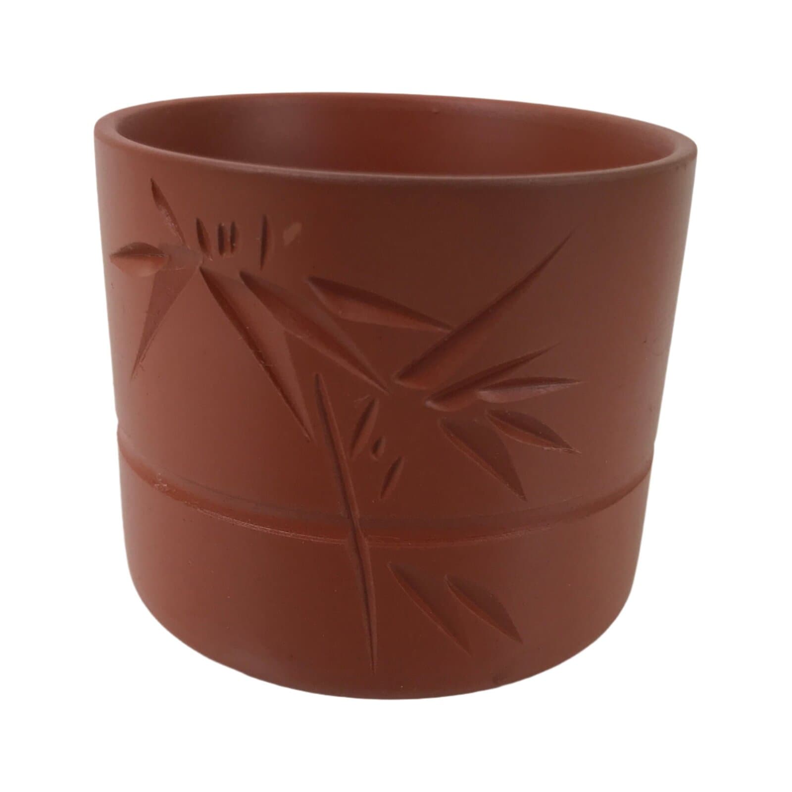 Japanese Tokoname Ware Ceramic Teacup Vtg Pottery Yunomi Brown Bamboo TC538