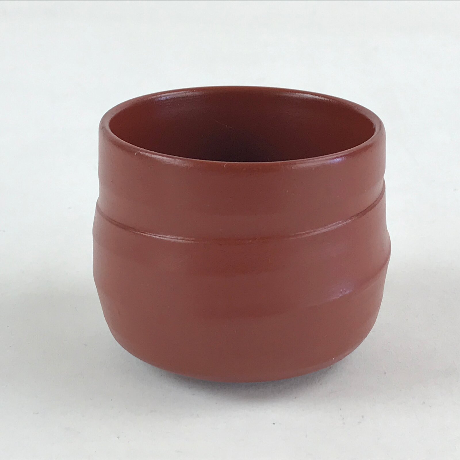Japanese Tokoname Ware Ceramic Teacup Vtg Pottery Yunomi Brown Lines TC379