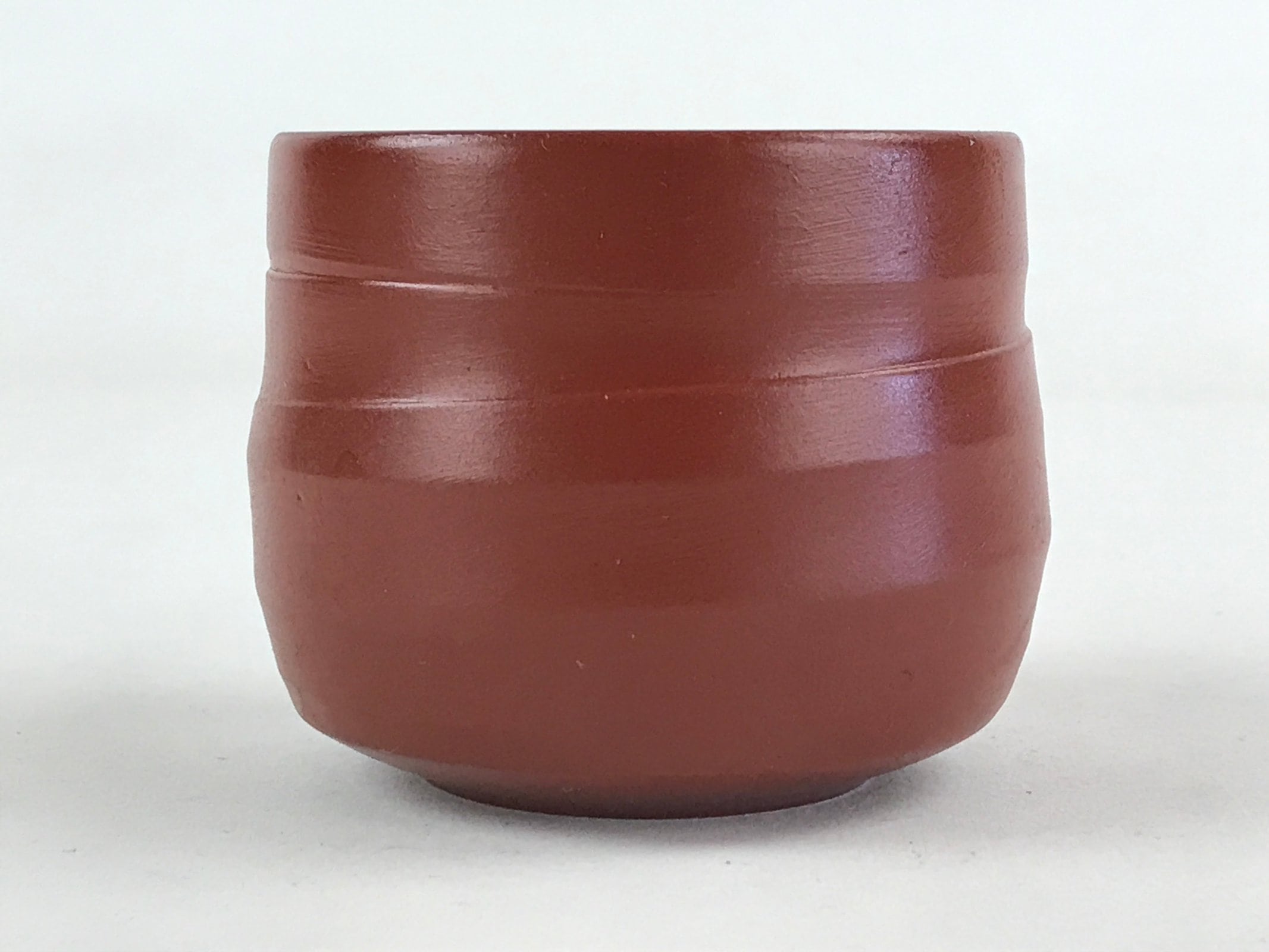 Japanese Tokoname Ware Ceramic Teacup Vtg Pottery Yunomi Brown Lines TC379