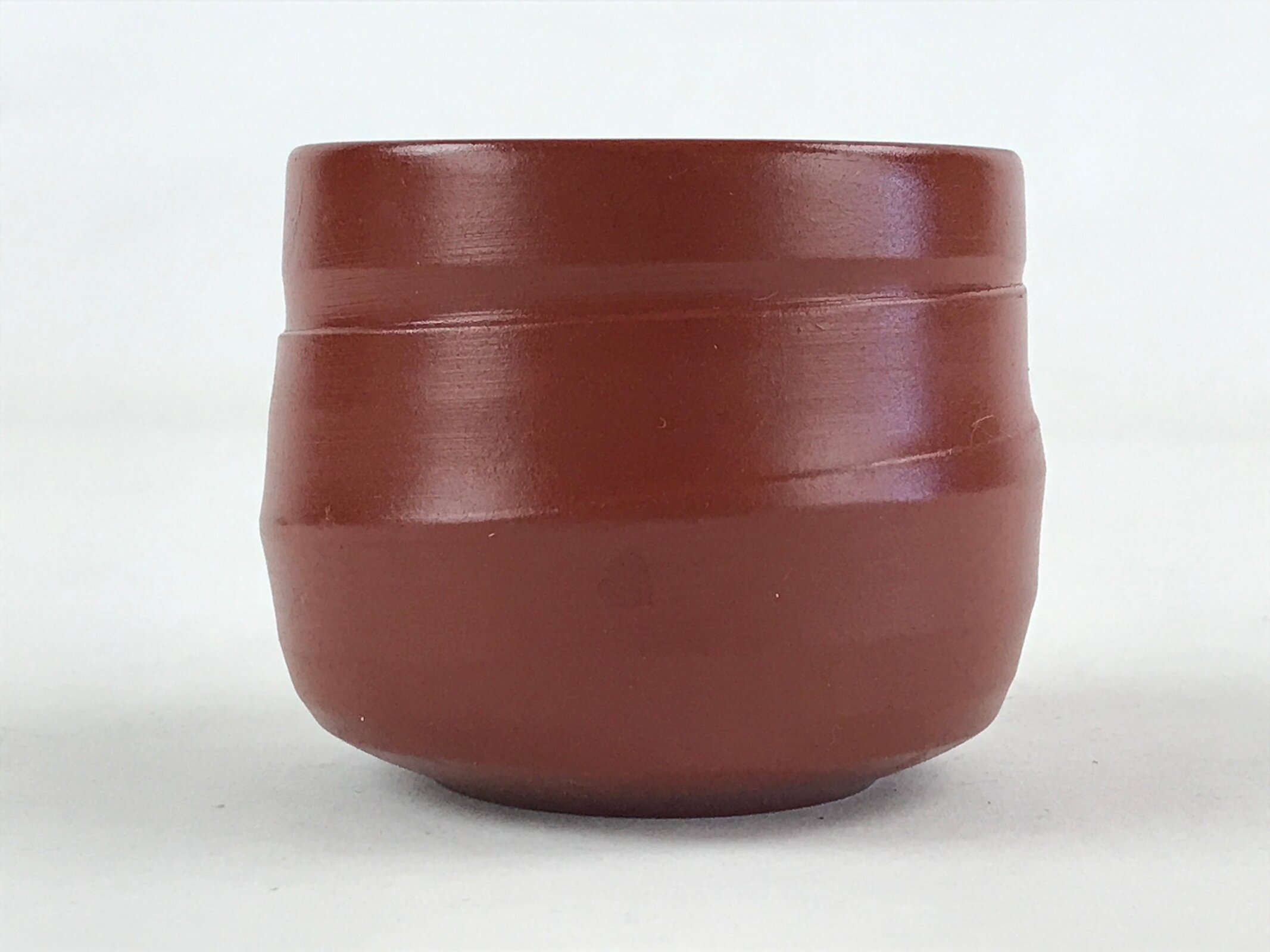 Japanese Tokoname Ware Ceramic Teacup Vtg Pottery Yunomi Brown Lines TC379