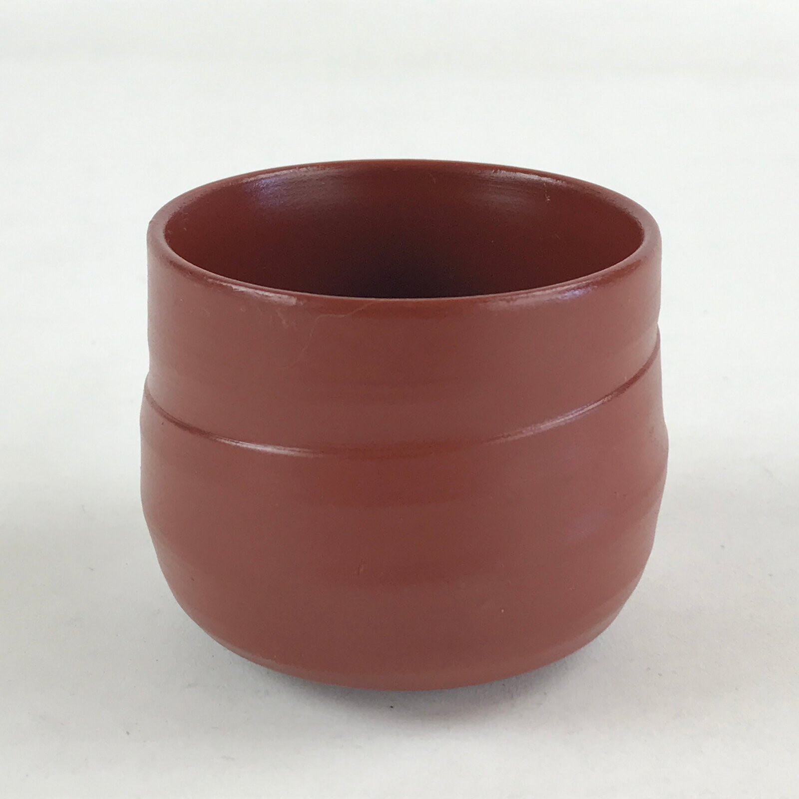 Japanese Tokoname Ware Ceramic Teacup Vtg Pottery Yunomi Brown Lines TC380