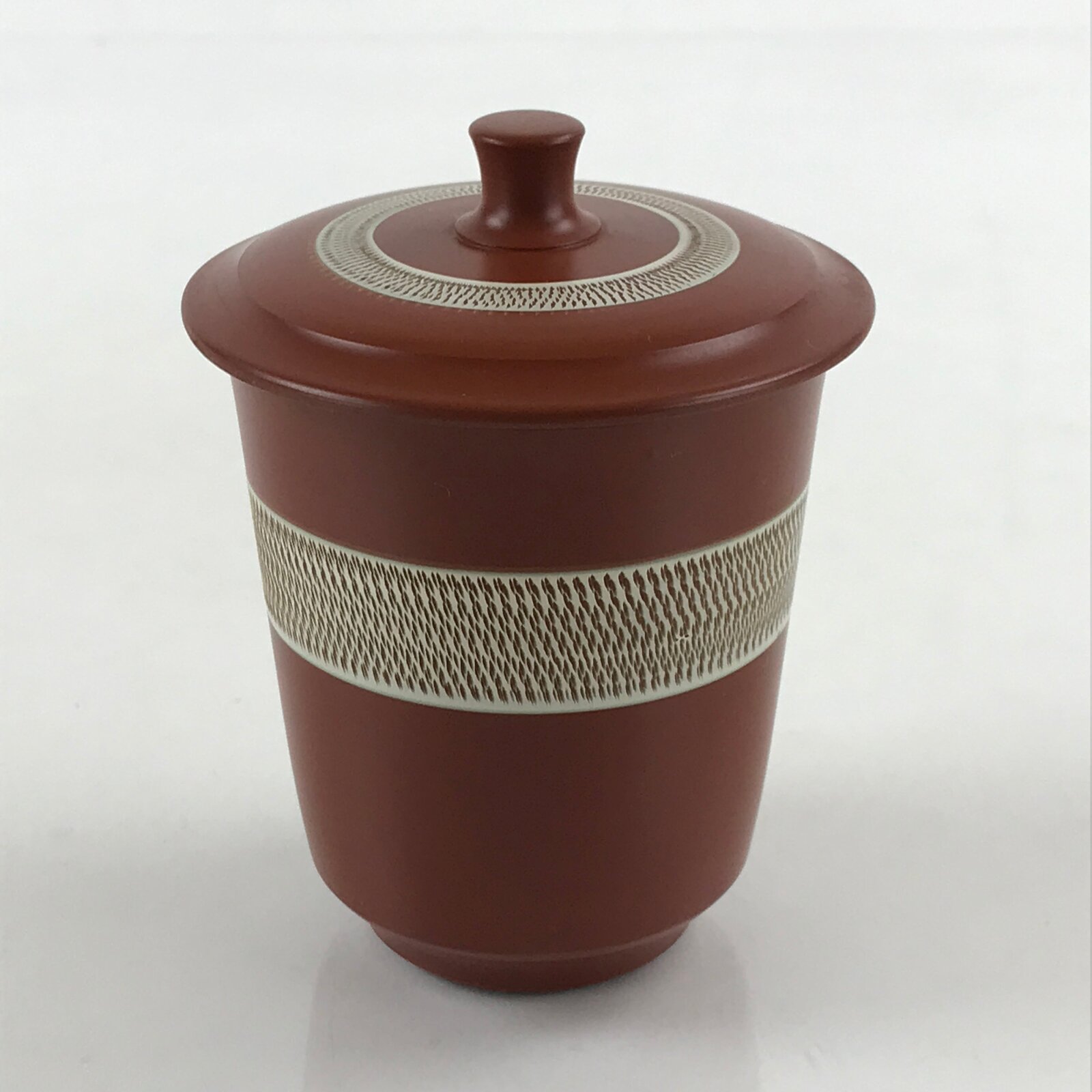 Japanese Tokoname ware Ceramic Lidded Teacup Vtg Pottery Yunomi Red Brown TC341