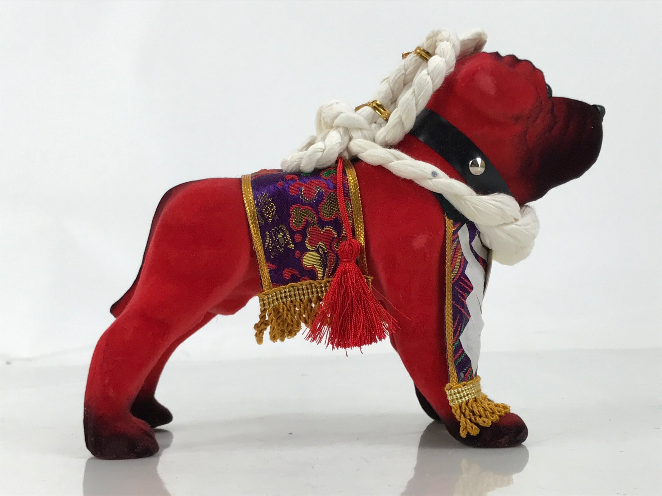 Japanese Tosa Fighting Dog Doll Statue Vtg Token Red Yokoduna Gold White PX791