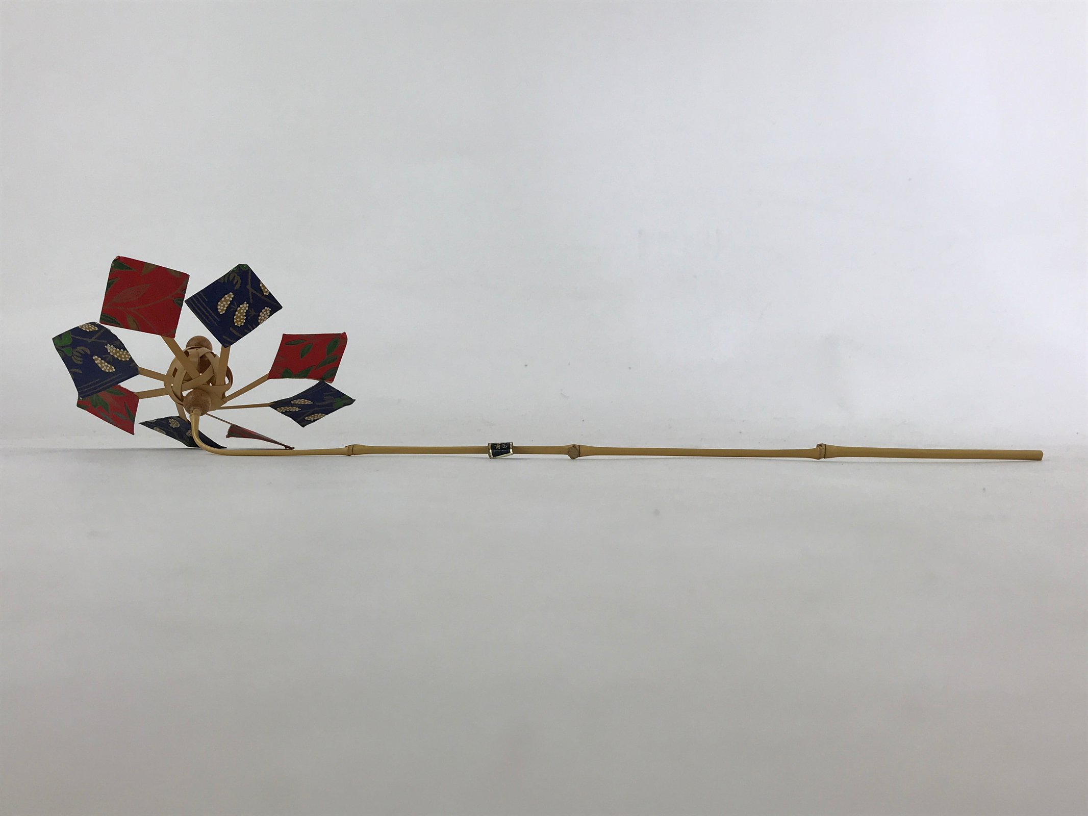 Japanese Traditional Bamboo Pinwheel Kazaguruma Vtg Paper Red Blue Leaf JK587