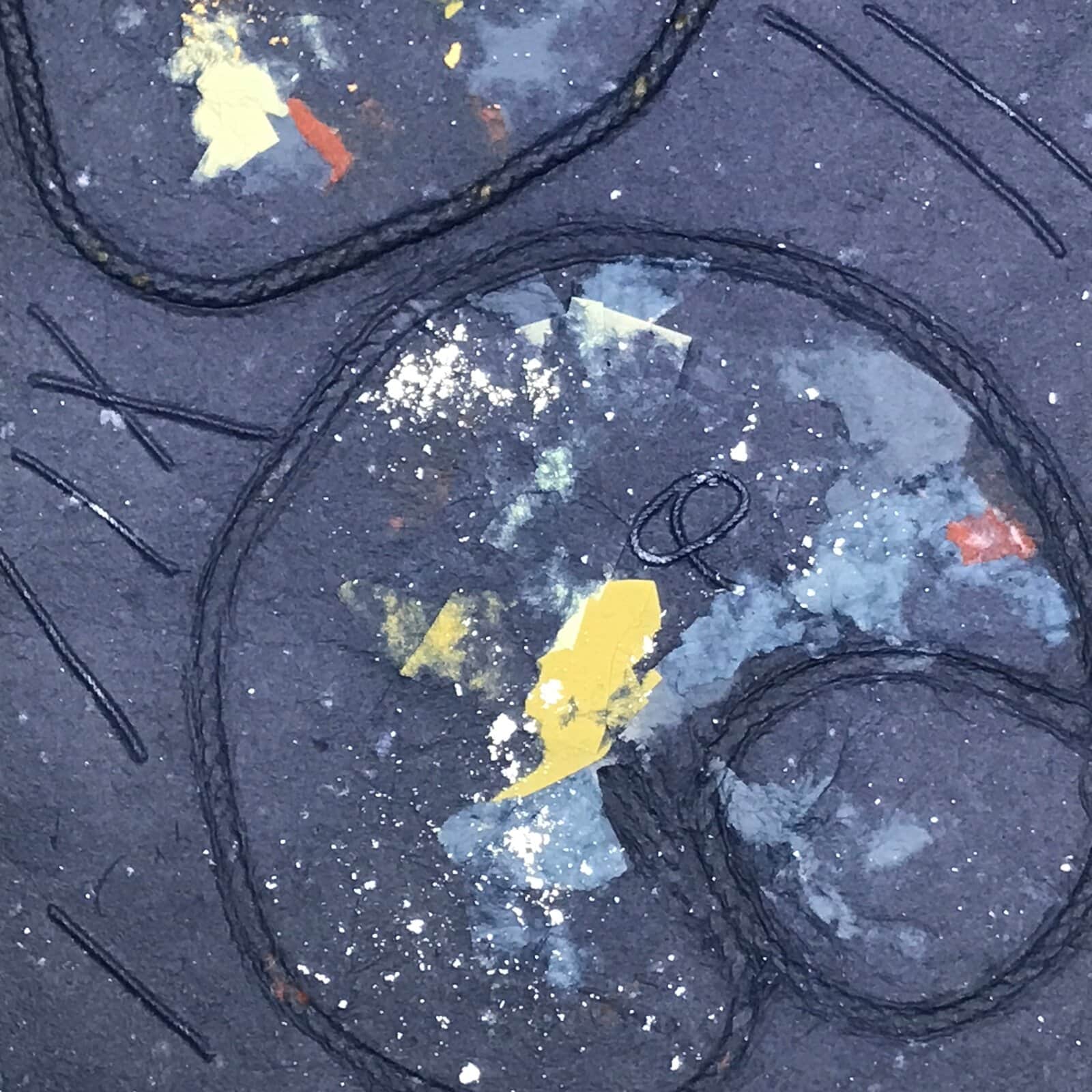 Japanese Traditional Handmade Washi Paper Display Art Vtg Rope Blue Yellow FL289