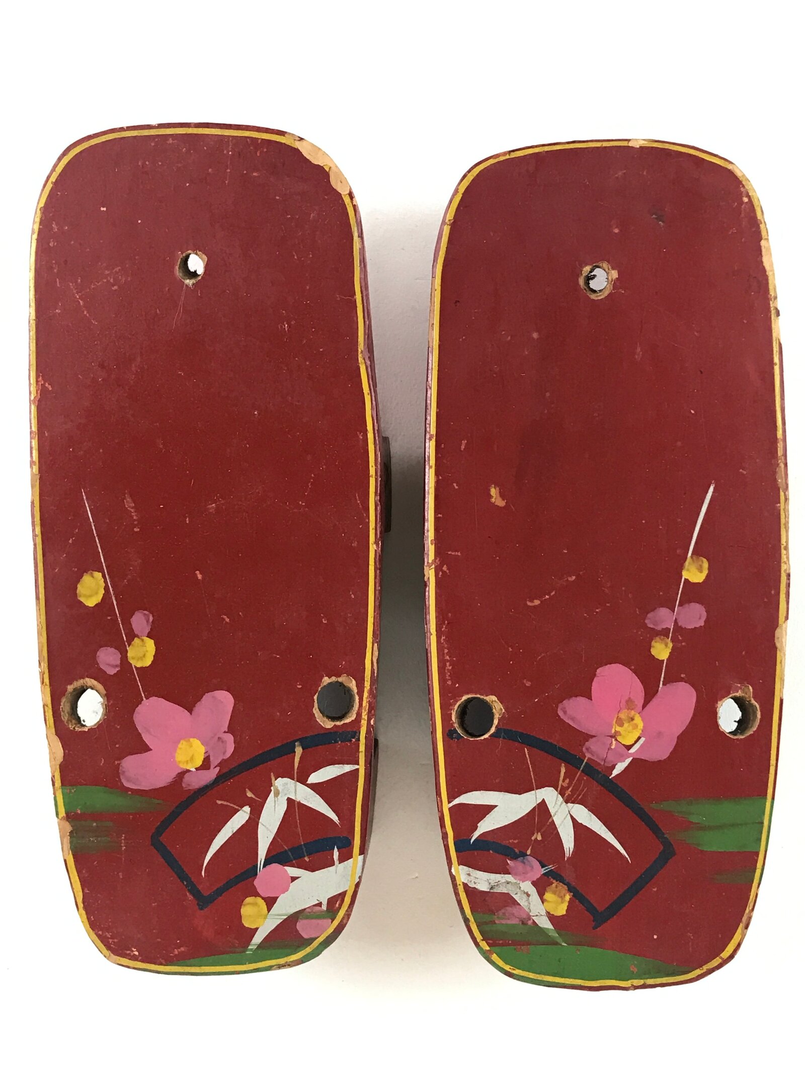 Japanese Traditonal Sandals Geta Wooden Lacquered Clogs Red Pink Flower JK504