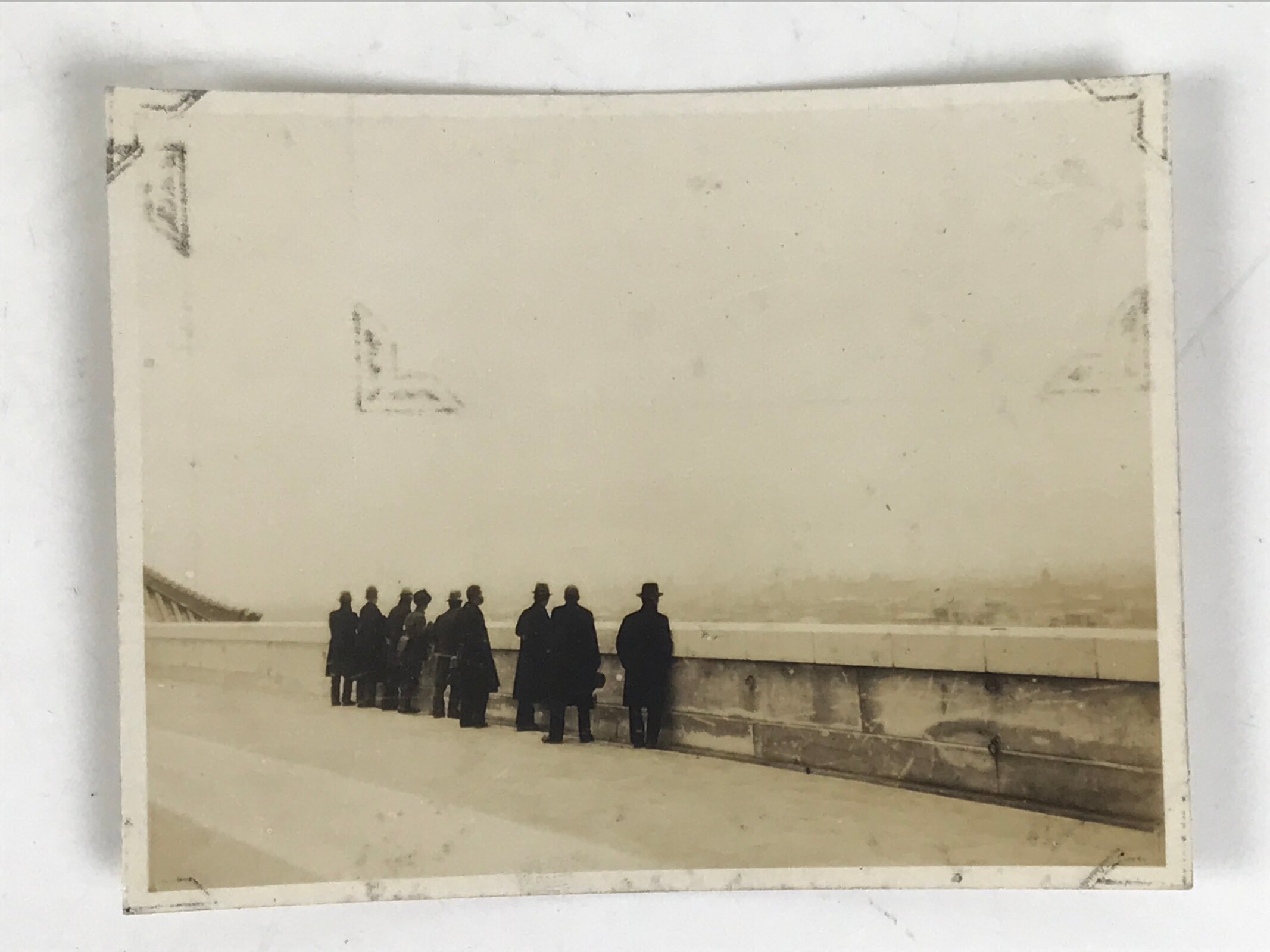 Japanese Travel Group Photograph Vtg Temple City Scenic Overlook Sepia PH227