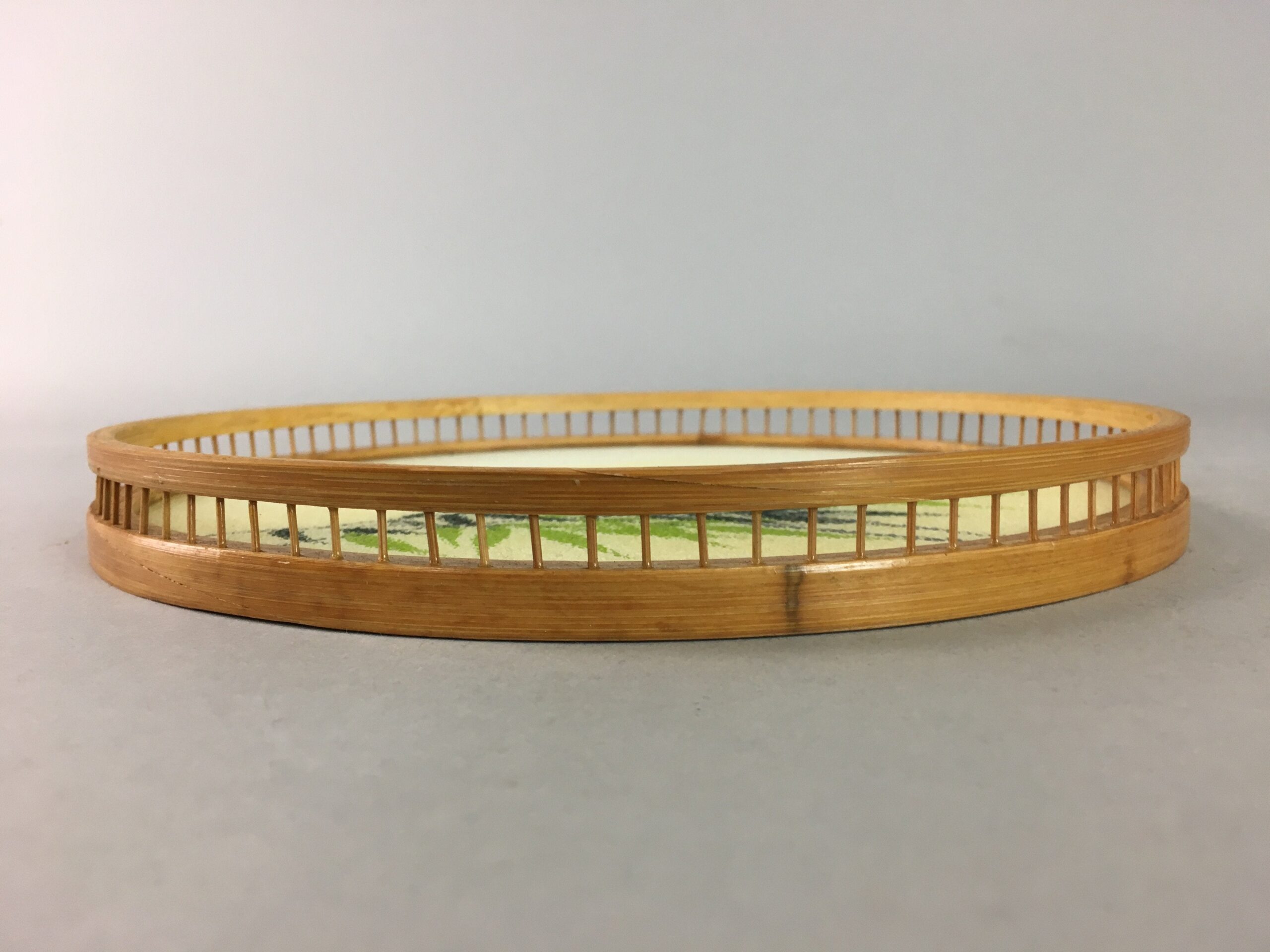 Japanese Tray Coaster Set Vtg Obon Saucer Plate Bamboo Glass Round UR301