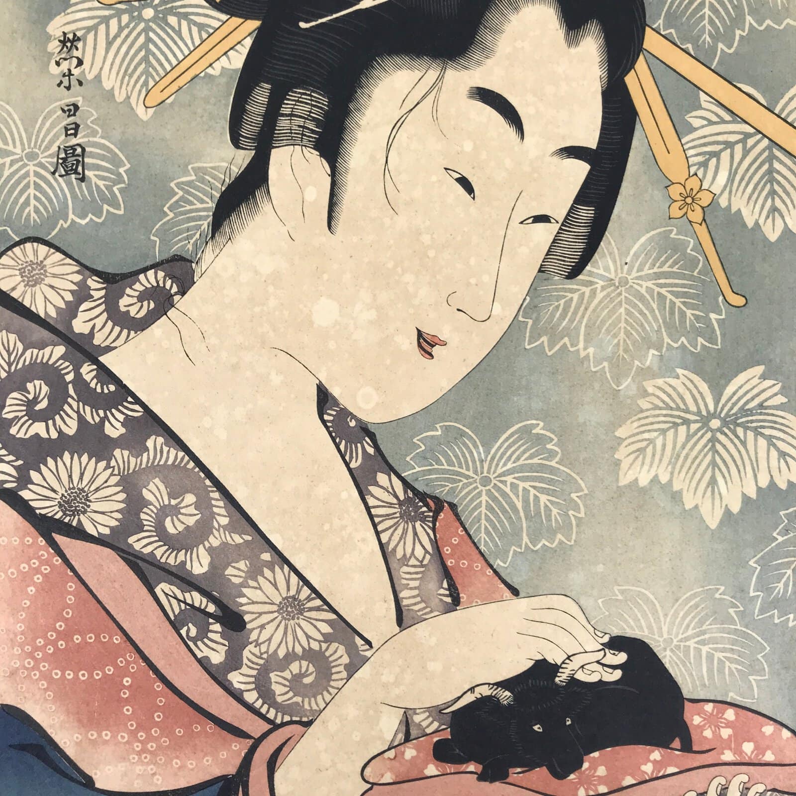 Japanese Ukiyoe Oiran Portrait Eishi Bijinga Geisha Woodblock Print Color FL457