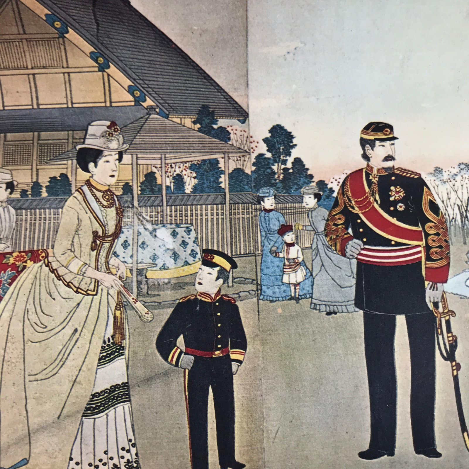 Japanese Ukiyoe Reproduction Meiji Emperor Family Yasukuni Woodblock Print FL420