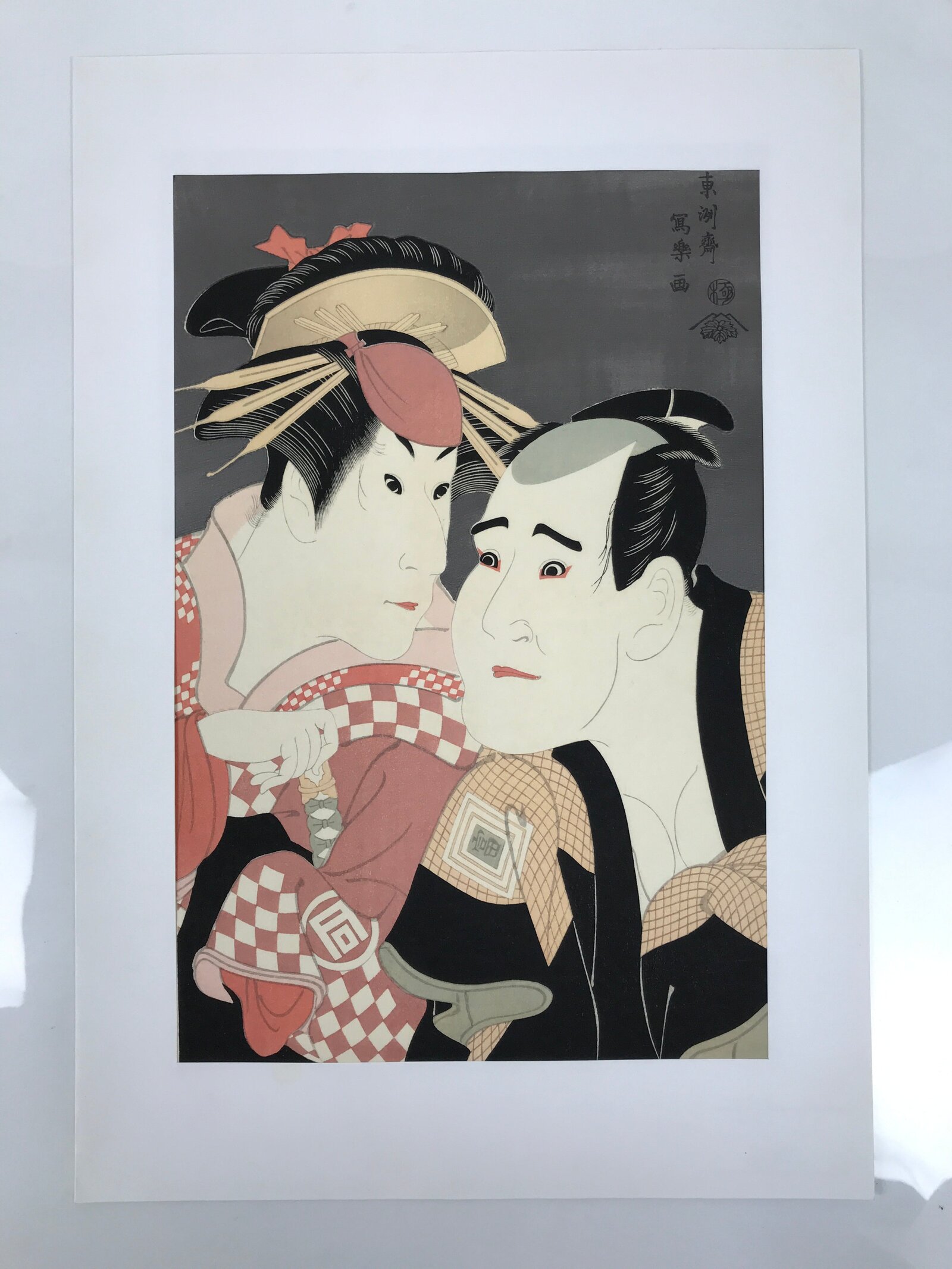 Japanese Ukiyoe Toshusai Sharaku Kabuki Actors Portrait Woodblock Print FL436