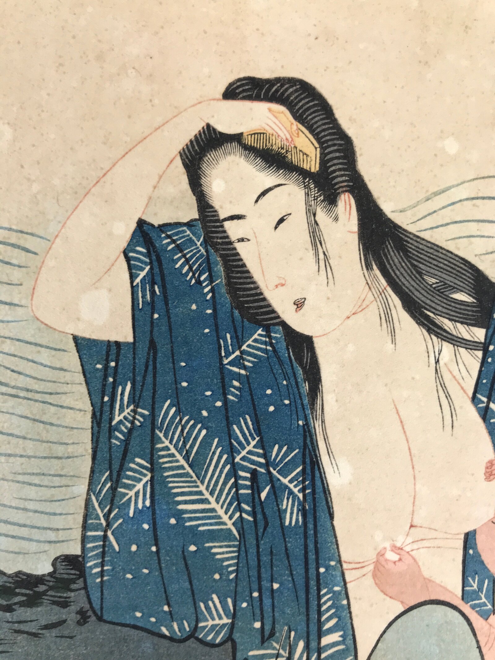 Japanese Ukiyoe Woman Nursing Abalone Utamaro Bijinga Woodblock Print FL467
