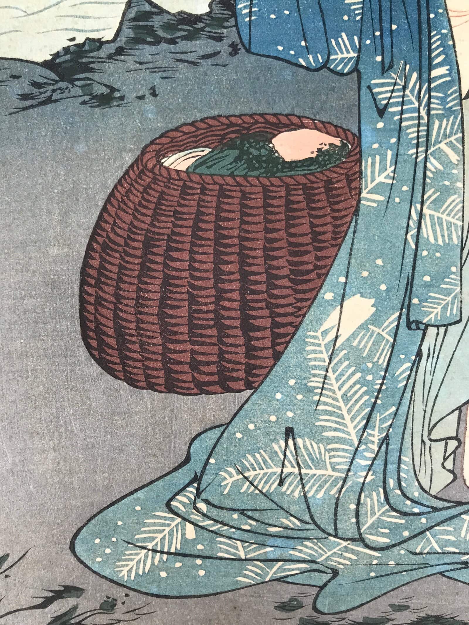 Japanese Ukiyoe Woman Nursing Abalone Utamaro Bijinga Woodblock Print FL467