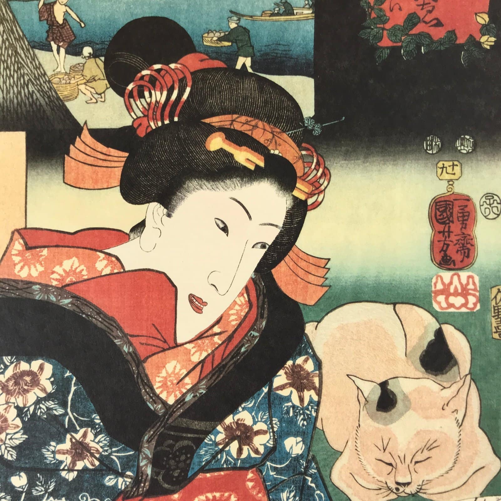 Japanese Ukiyoe Woodblock Print Reproduction Vtg Utagawa Kuniyoshi FL272