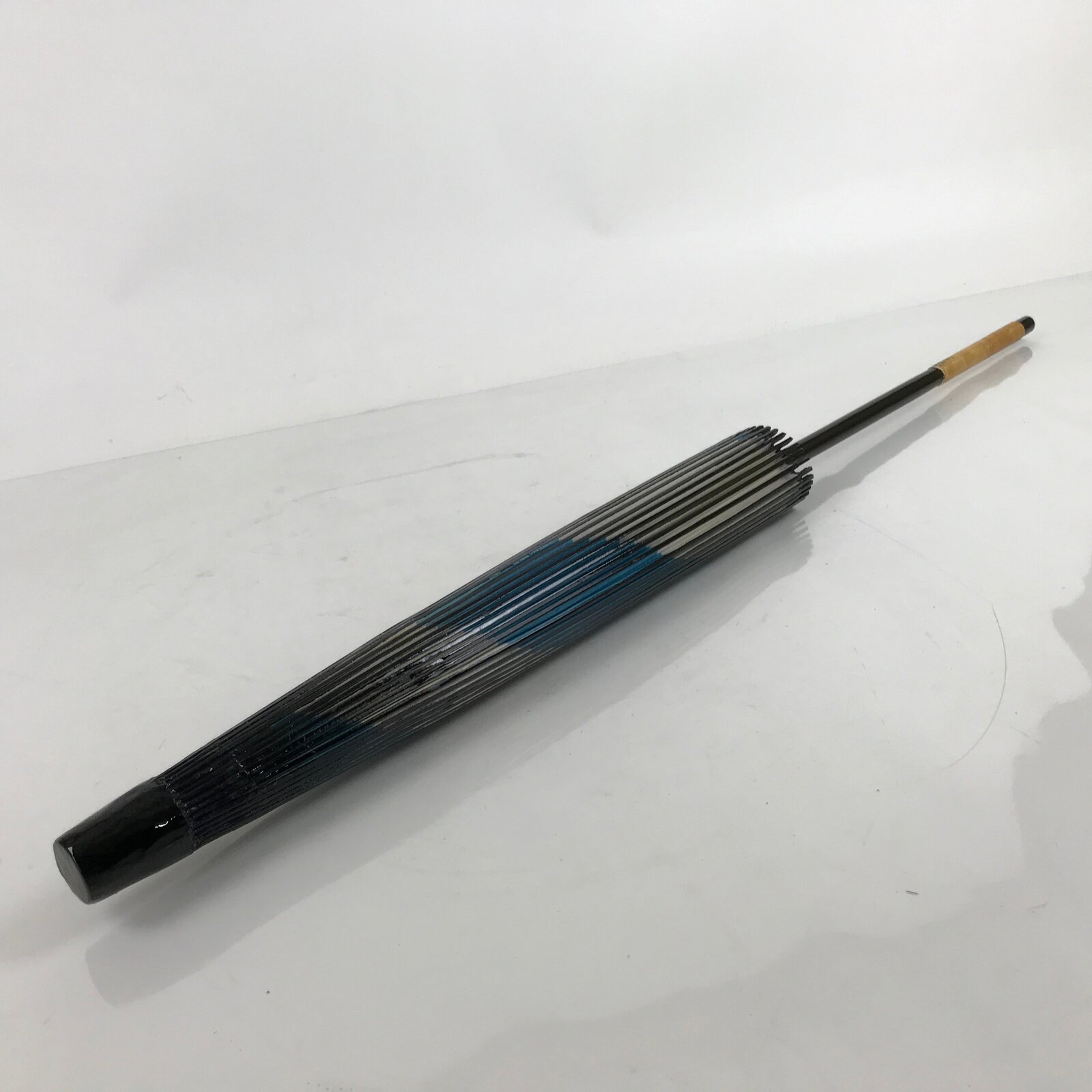 Japanese Umbrella Parasol Vtg Wagasa Maigasa Geisha Paper Blue Spiral JK777