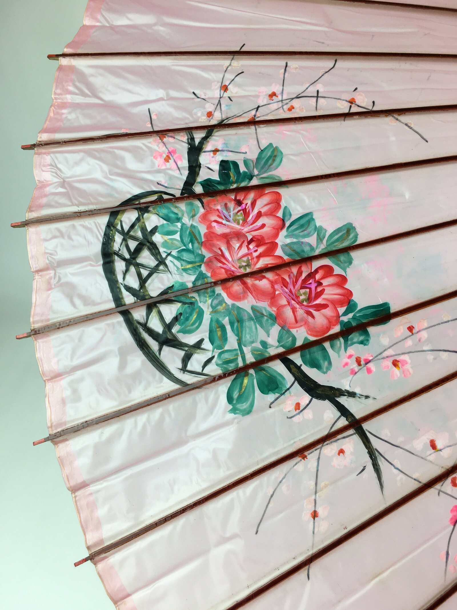 Japanese Umbrella Parasol Wagasa Bangasa Geisha Bamboo Vinyl Pink JK377