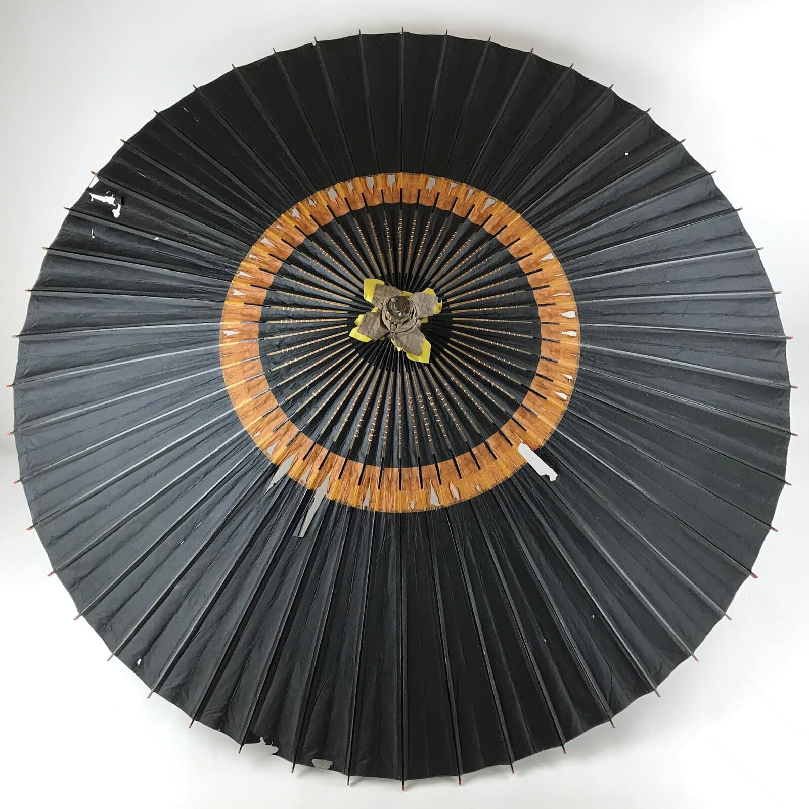 Japanese Umbrella Parasol Wagasa Vtg Paper Bangasa Geisha Black Brown JK629