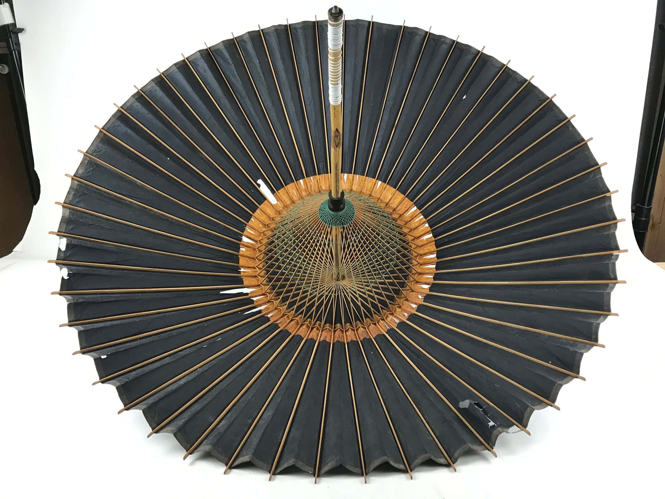 Japanese Umbrella Parasol Wagasa Vtg Paper Bangasa Geisha Black Brown JK629