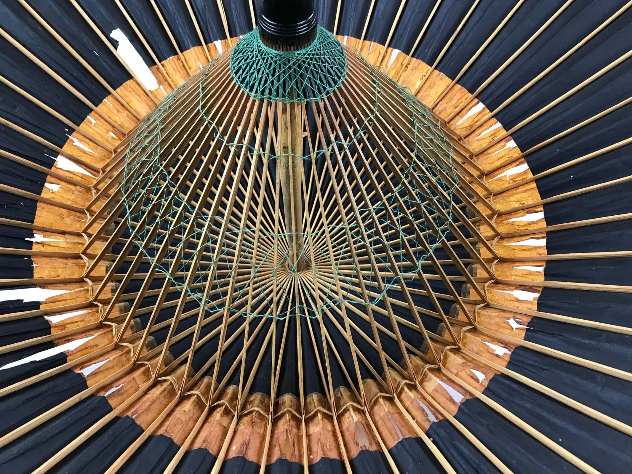 Japanese Umbrella Parasol Wagasa Vtg Paper Bangasa Geisha Black Brown JK629