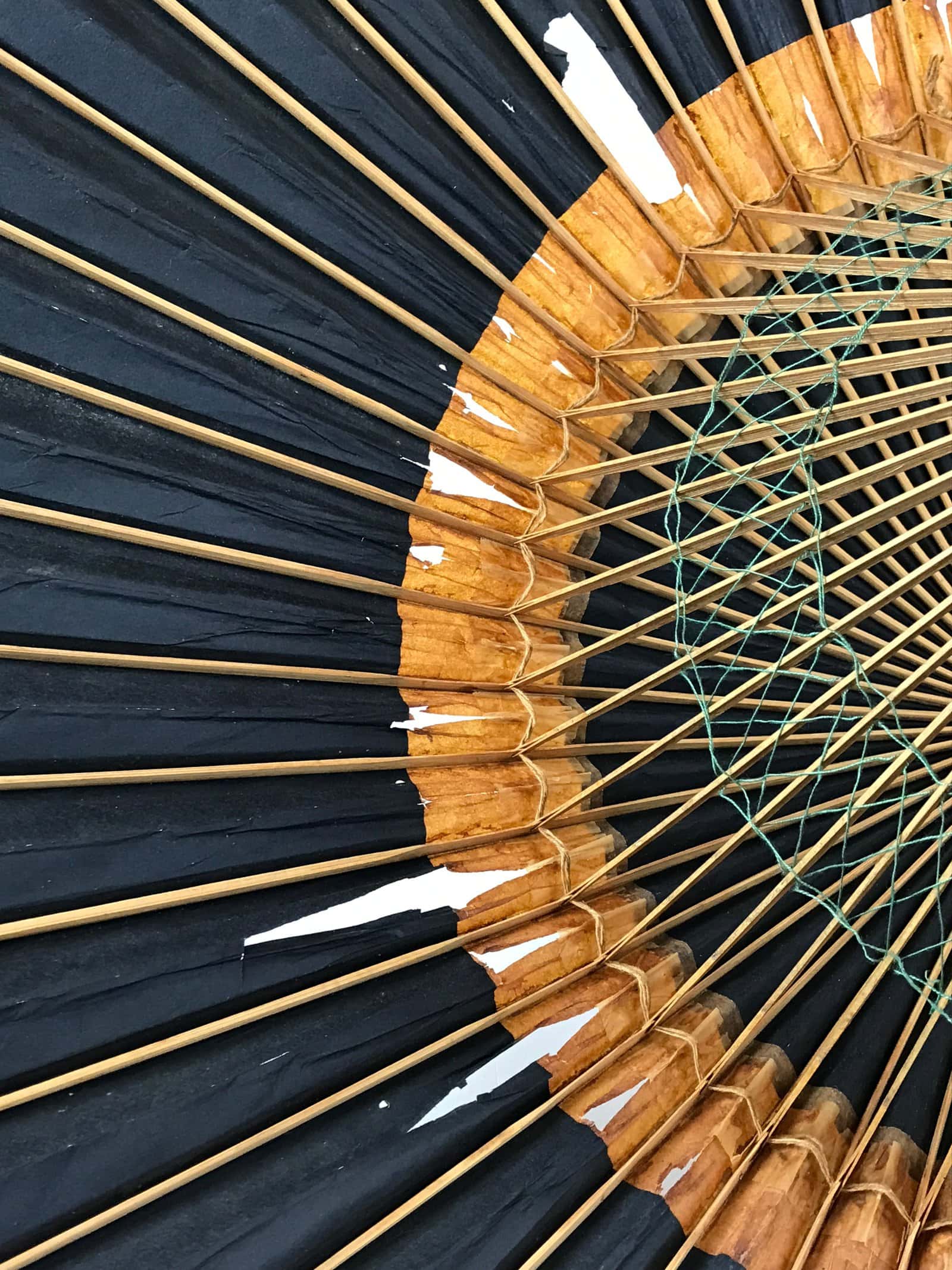 Japanese Umbrella Parasol Wagasa Vtg Paper Bangasa Geisha Black Brown JK629