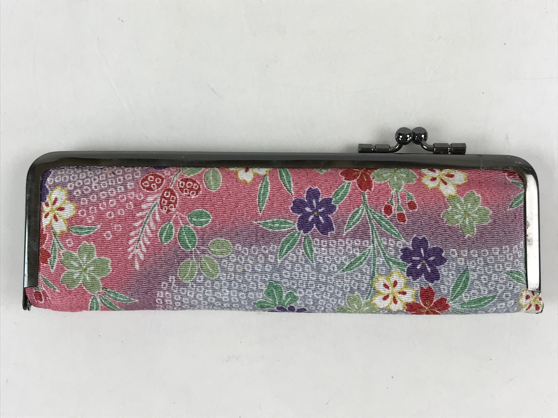 Japanese Vanity Case Comb Hairbrush And Mirror Set Vtg Bag with Clasp KB59